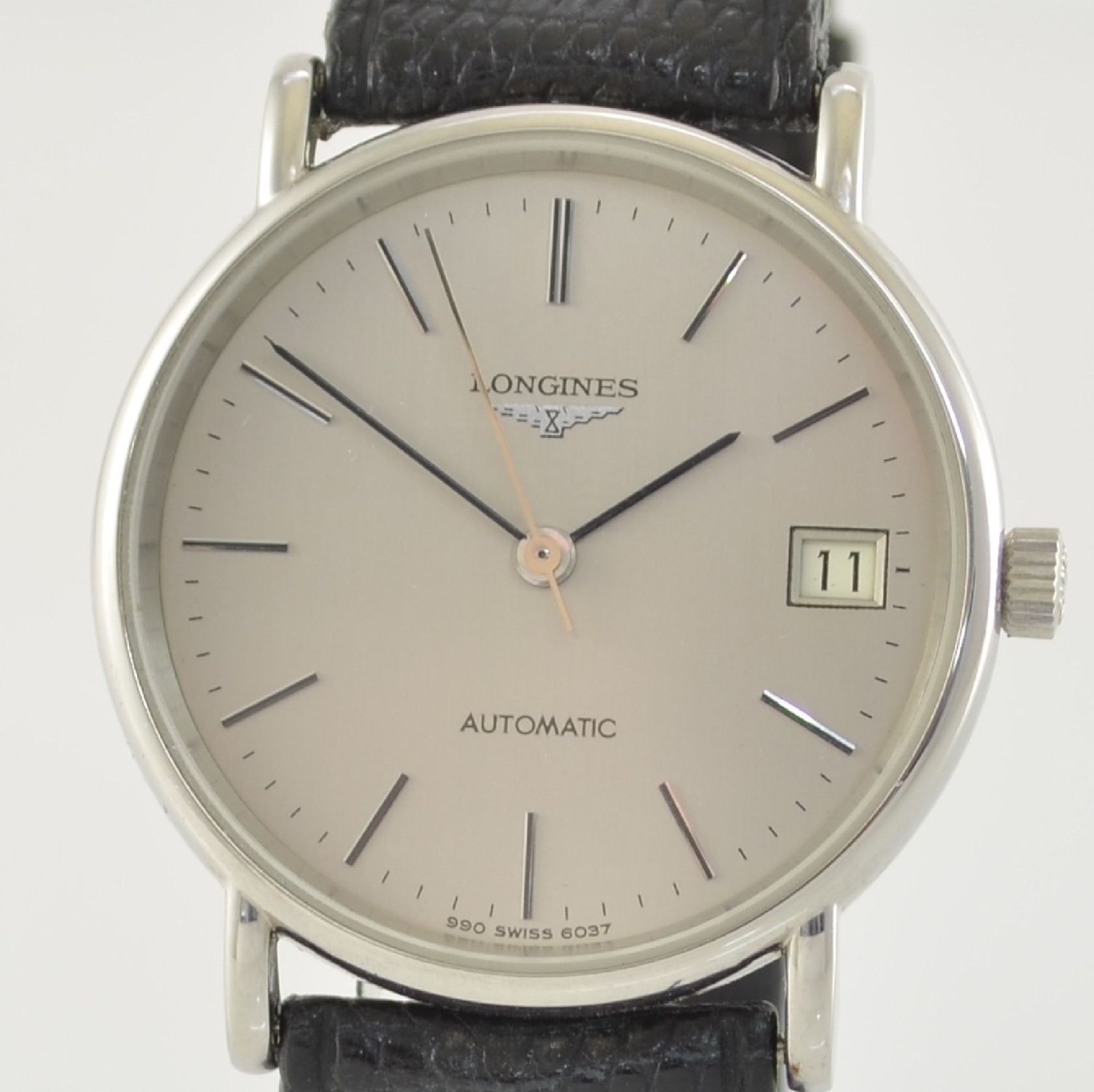 LONGINES Herrenarmbanduhr in Stahl, Schweiz um 1980, Automatik, 2-tlg. Geh., Ref. 6037, Boden gedr., - Bild 4 aus 8