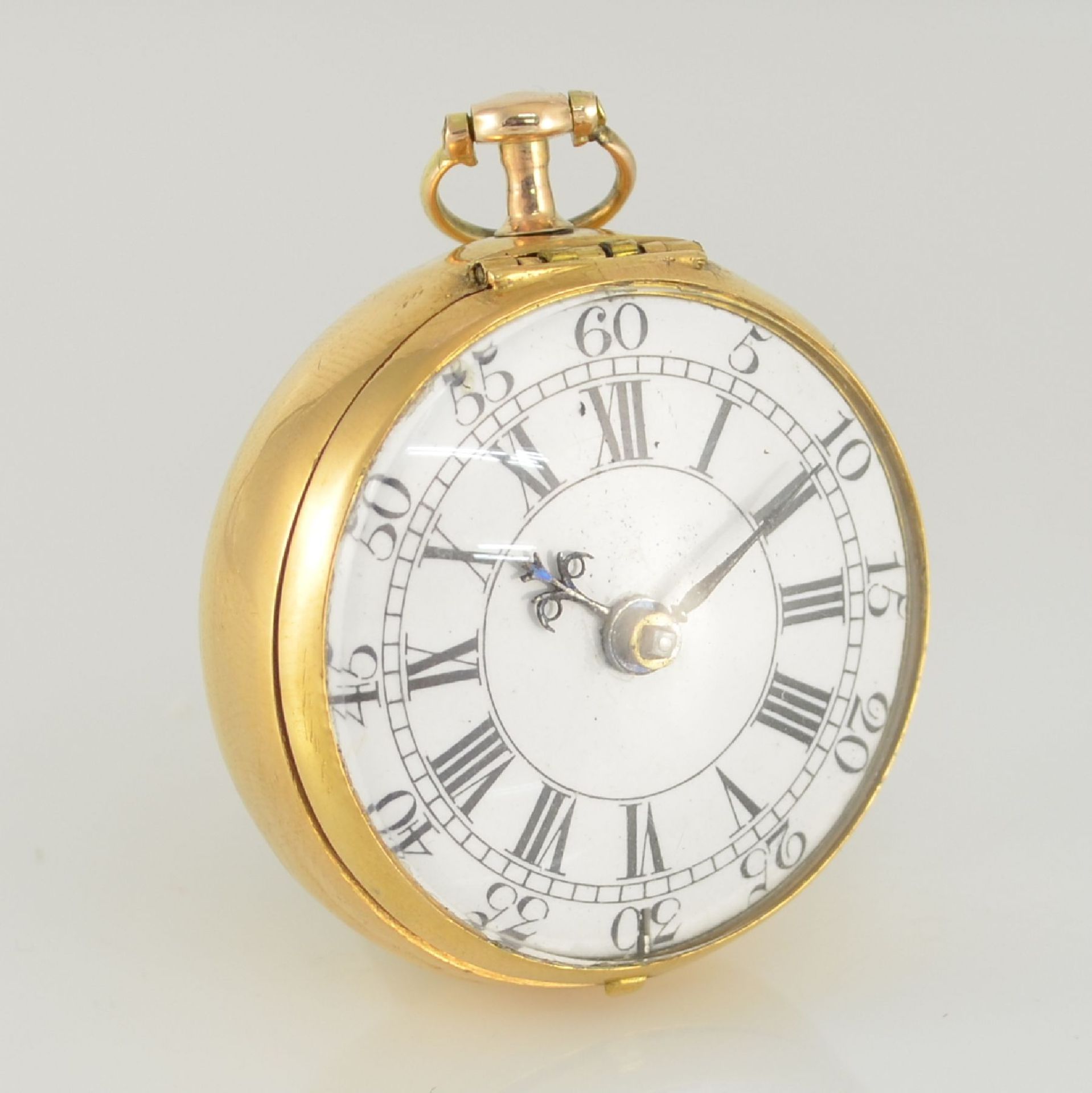 J. SNELLING London offene Taschenuhr in GG 750/000 mit Repoussée-Übergehäuse, um 1740, - Bild 4 aus 10