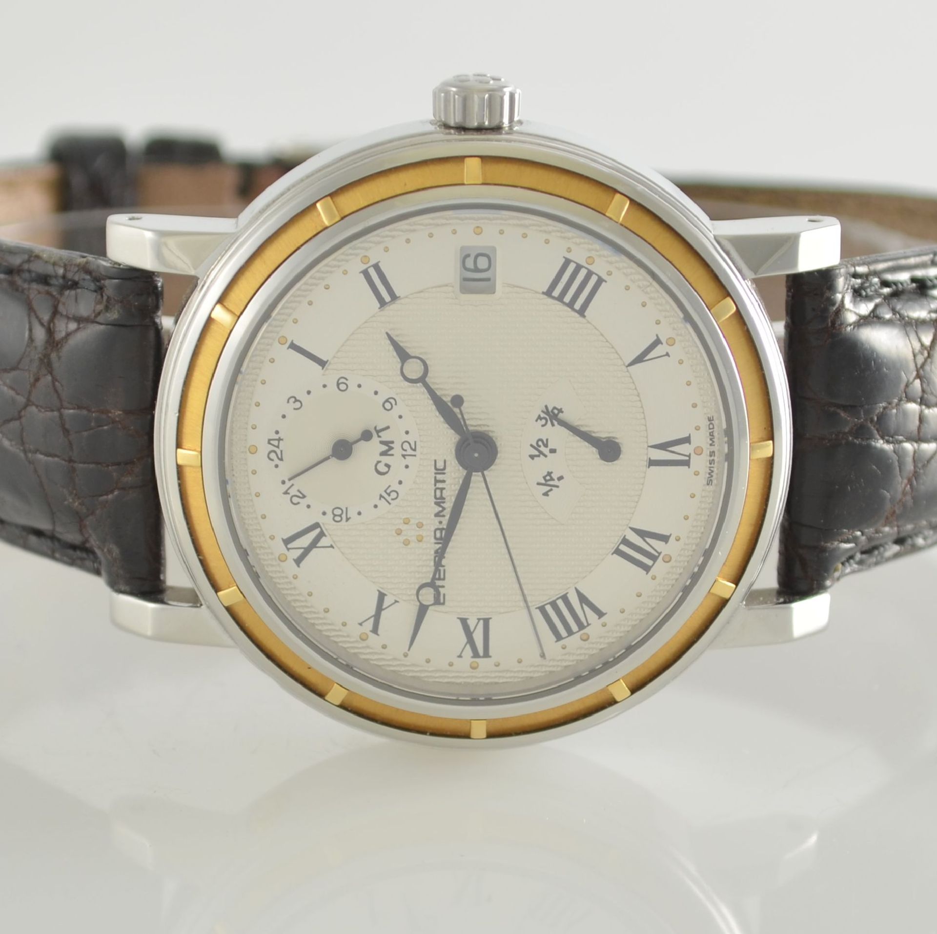 ETERNA-MATIC Herrenarmbanduhr Modell GMT, Automatik, Schweiz um 2000, Edelstahl z. T. verg., - Bild 2 aus 7