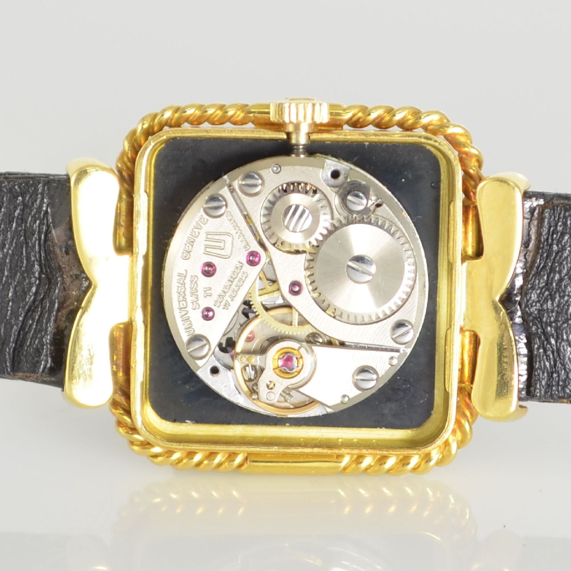 UNIVERSAL GENEVE Damenarmbanduhr in GG 750/000, Schweiz um 1980, Handaufzug, Boden aufgedr., Lün. in - Bild 7 aus 8