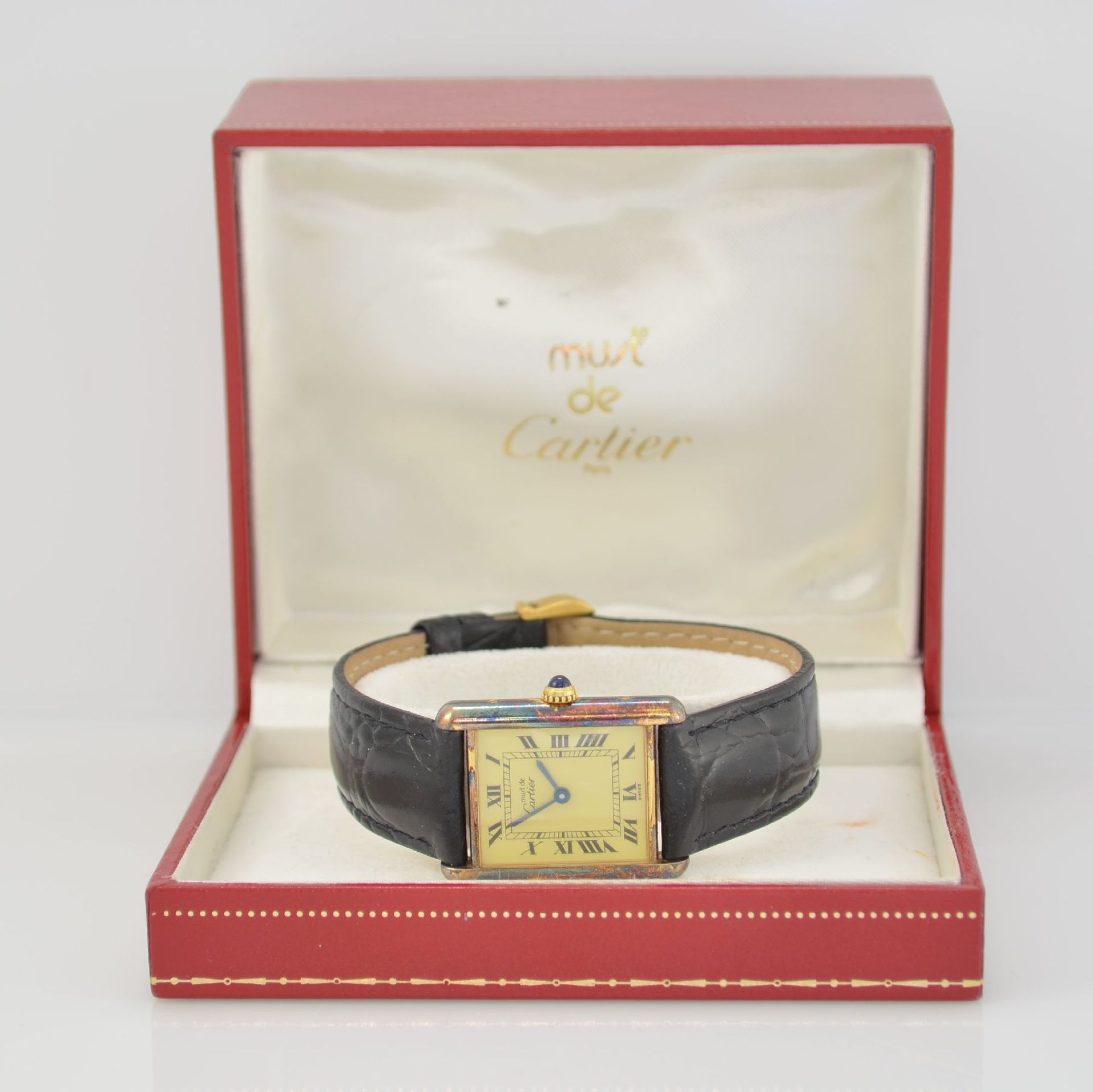 CARTIER Tank Damenarmbanduhr, Schweiz um 1995, quarz, verg. Silbergehäuse angel., Boden 4-fach - Bild 7 aus 7