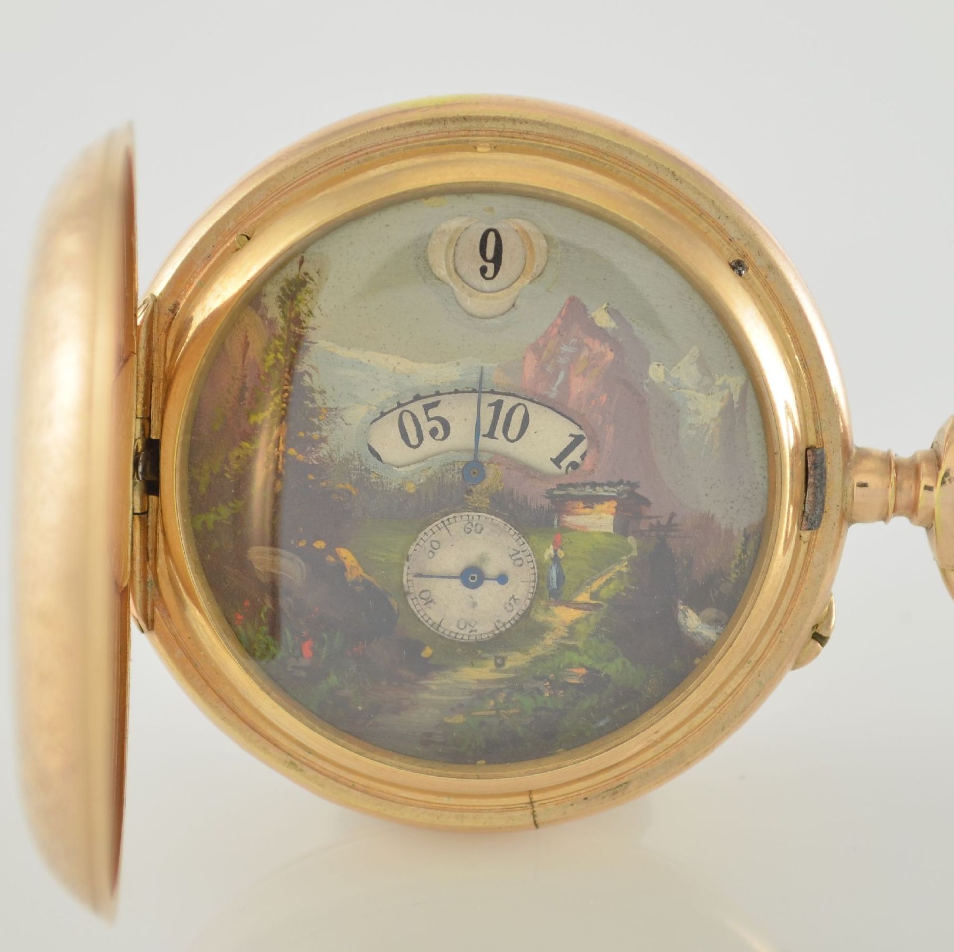 Herrensavonette mit digitaler Stunden- & Minutenanzeige, Schweiz um 1890, verg. vollgrav. Gehäuse, - Bild 2 aus 6