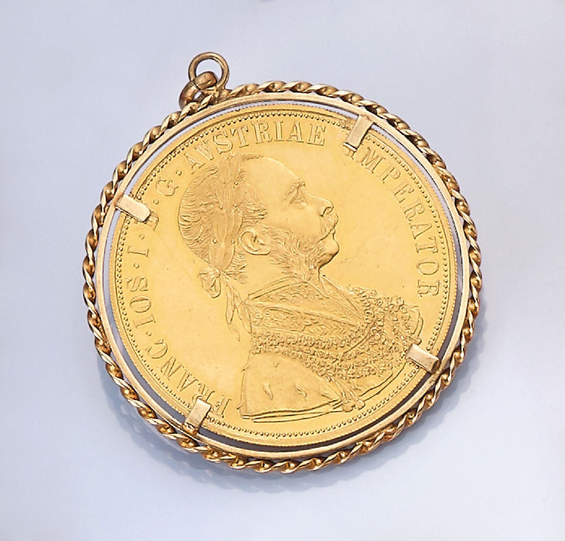 14 kt Gold Münzanhänger, 4 Dukaten, Österreich-Ungarn, 1915, Franz Joseph I., offizielle