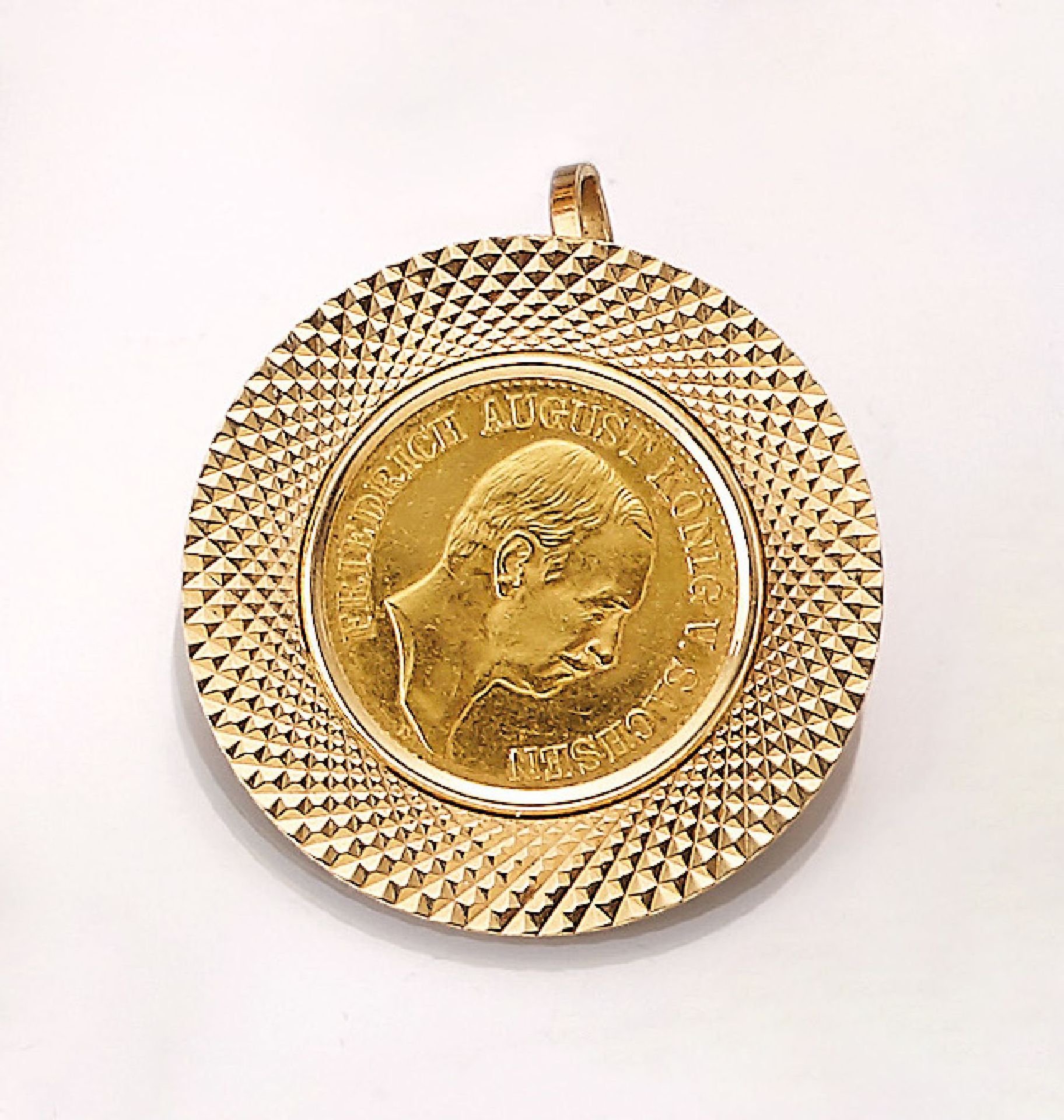 18 kt Gold Münzbrosche/anhänger, GG 750/ 000, Münzeinlage 20 Mark, Deutsches Reich, 1905,