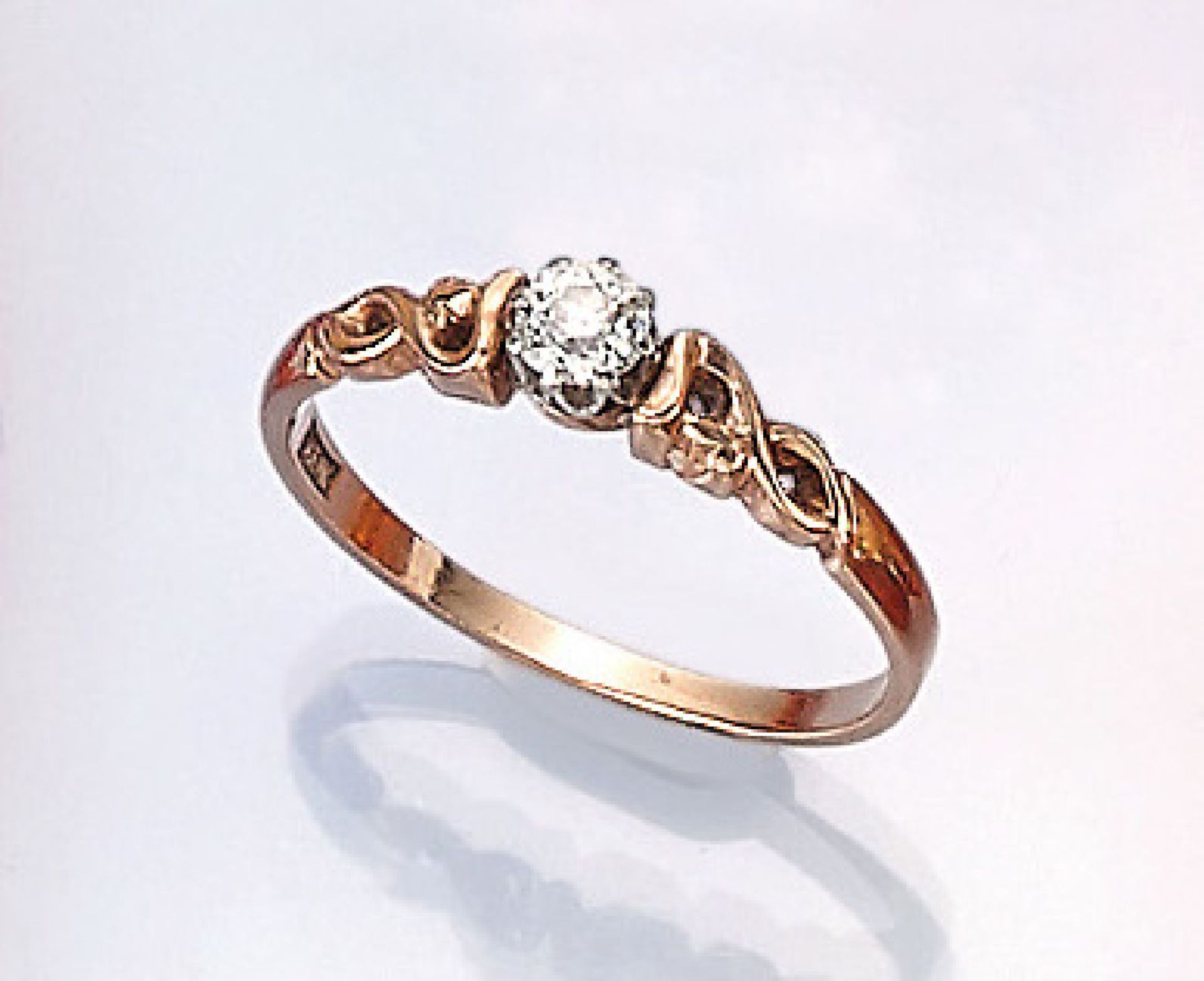 14 kt Gold Ring mit Diamant, deutsch um 1900, RG 585/000, mittig mit einem Altschliffdiamant,