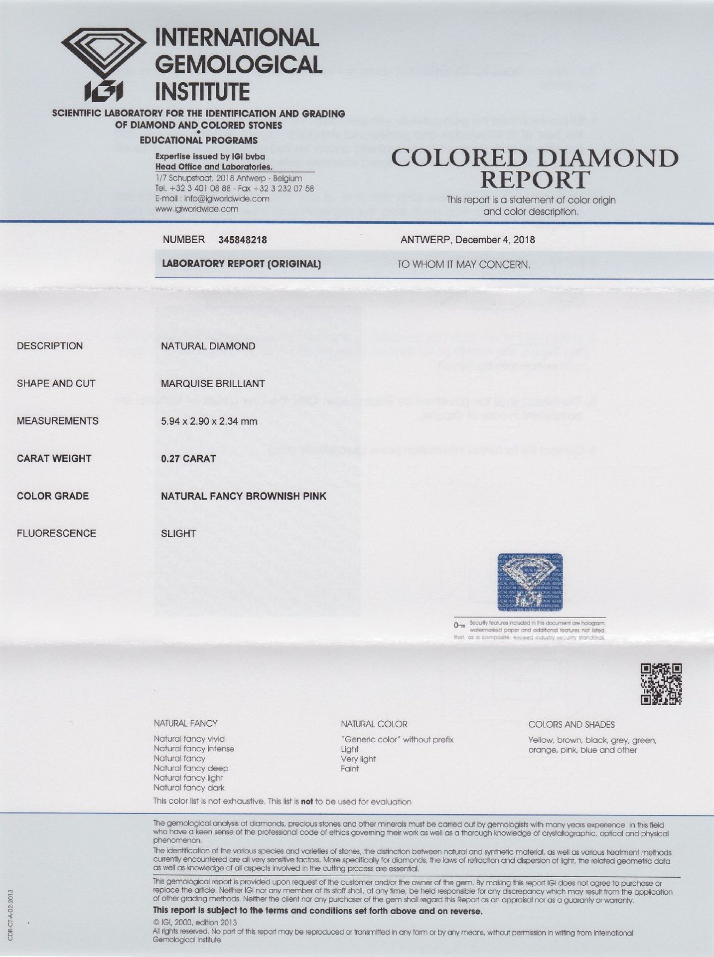 Loser Diamant, 0.27 ct Natural fancy Brownish Pink, navettef. facett., mit IGI- Expertise - Bild 4 aus 4