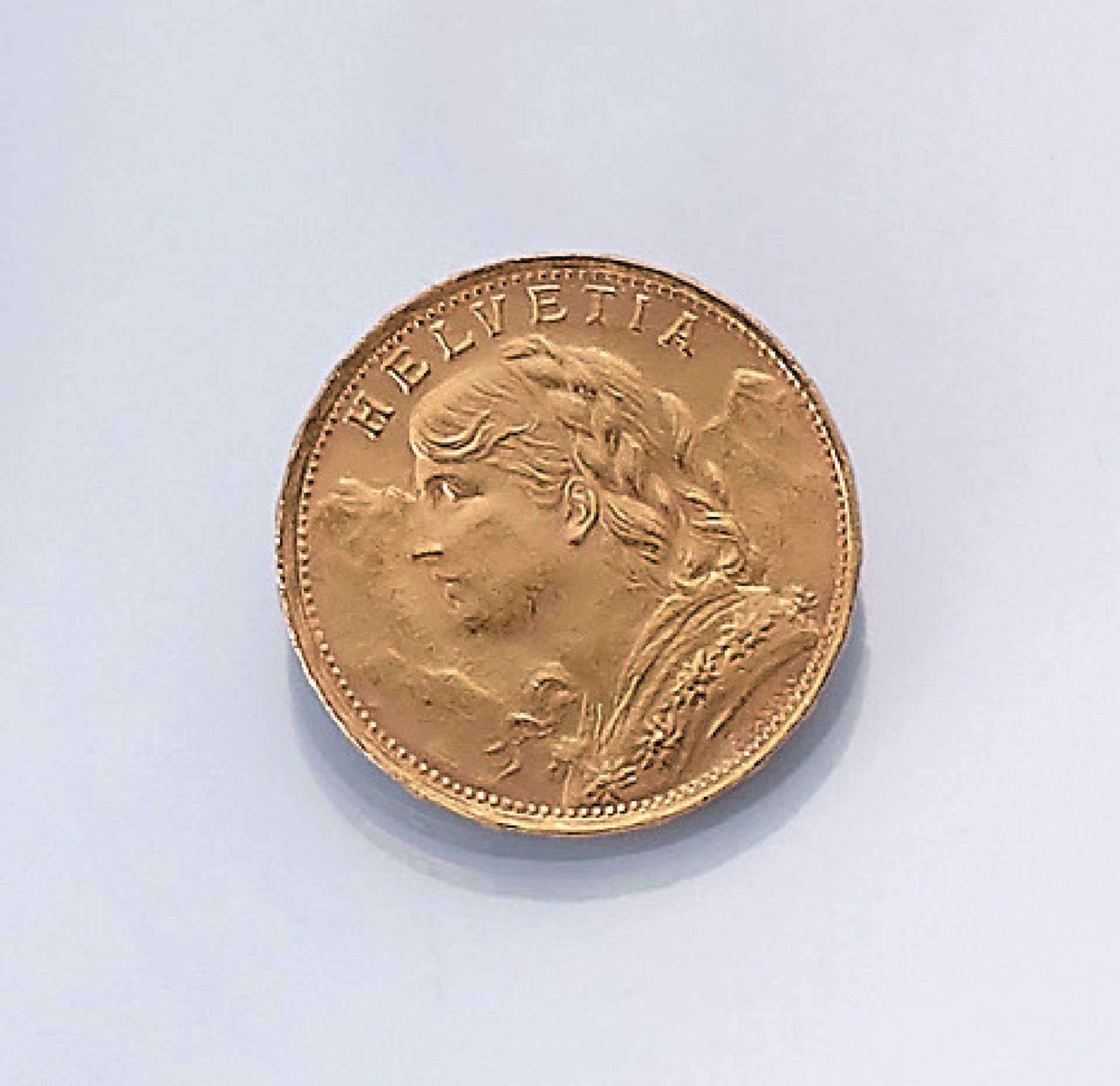 Goldmünze, 20 Franken, Schweiz, 1935, sogn. Vreneli, Helvetia, Prägemarke BGold coin, 20 Swiss