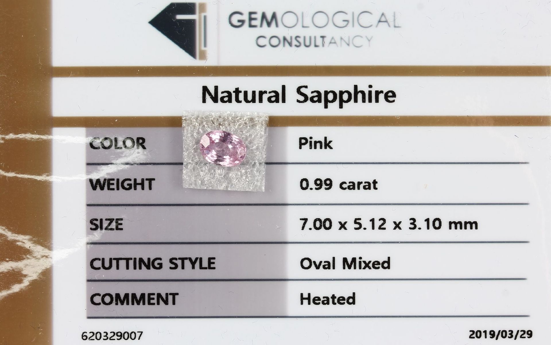 Loser Saphir, 0.99 ct, oval facett. Pinksaphir, Hitzebeh., 7 x 5.12 x 3.1 mm, verschweißt, mit GCI-