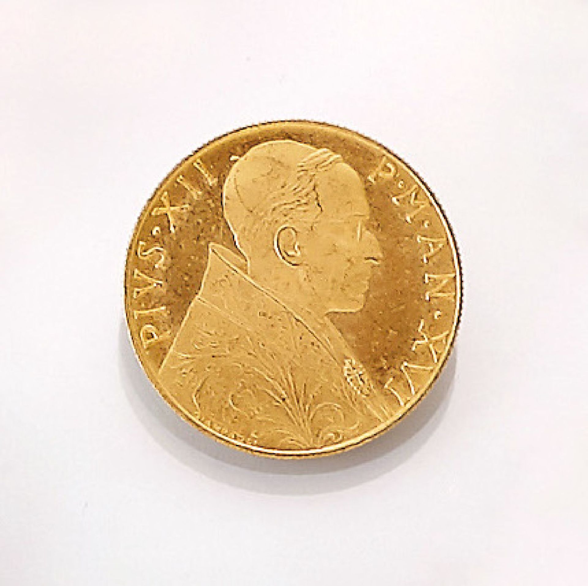 Goldmünze 100 Lire Pius XII 1954, fast vzgl., sammelw., kl. AuflageGold coin 100 Lire Pius XII 1954,