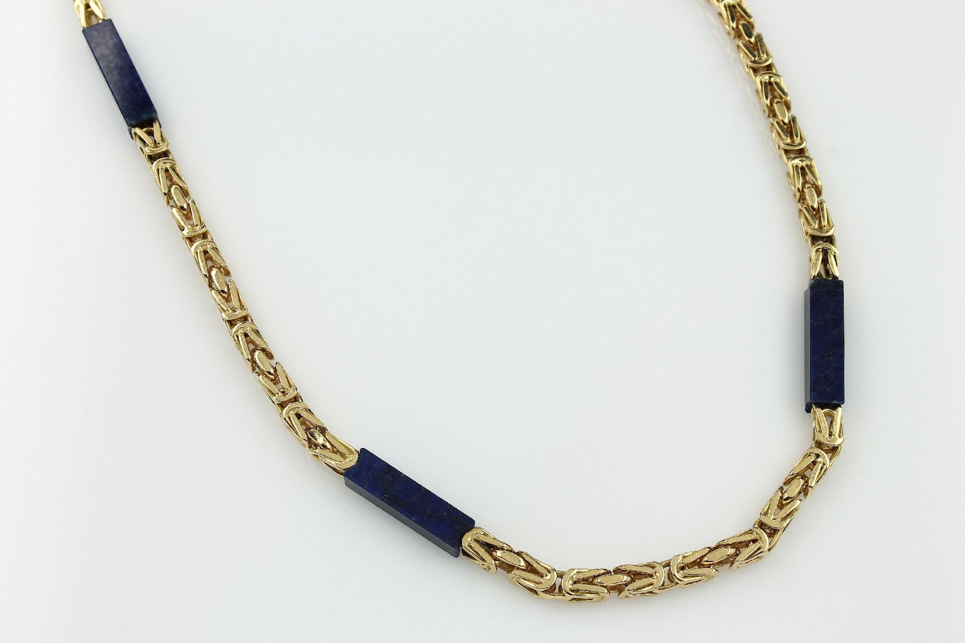 18 kt Gold Königscollier mit Lapislazuli, GG 750/000, schwere Verarbeitung, 10 Lapislazuliquader als