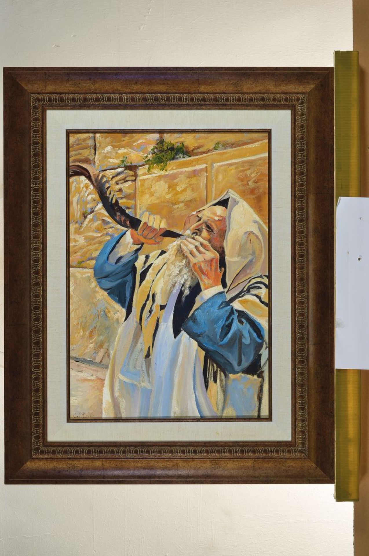 Unbekannter Künstler, 2. H. 20. Jh., Jude ins Horn blasend, Öl/Lwd, links unten unleserlich - Bild 3 aus 3