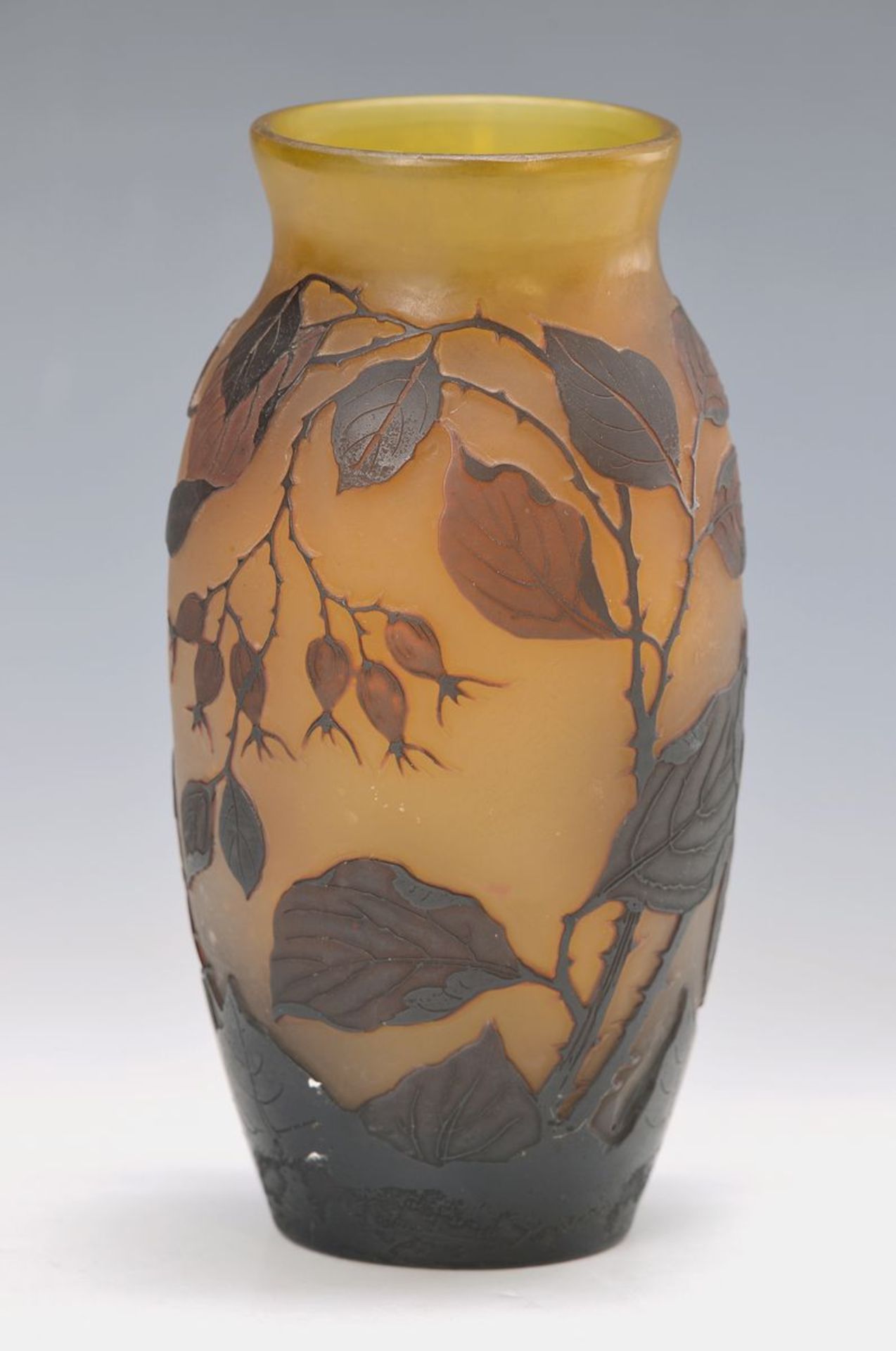Vase, Arsall, Vereinigte Lausitzer Glaswerke, 1918-1929, farbloses Glas, mit gelbem Innenüberfang