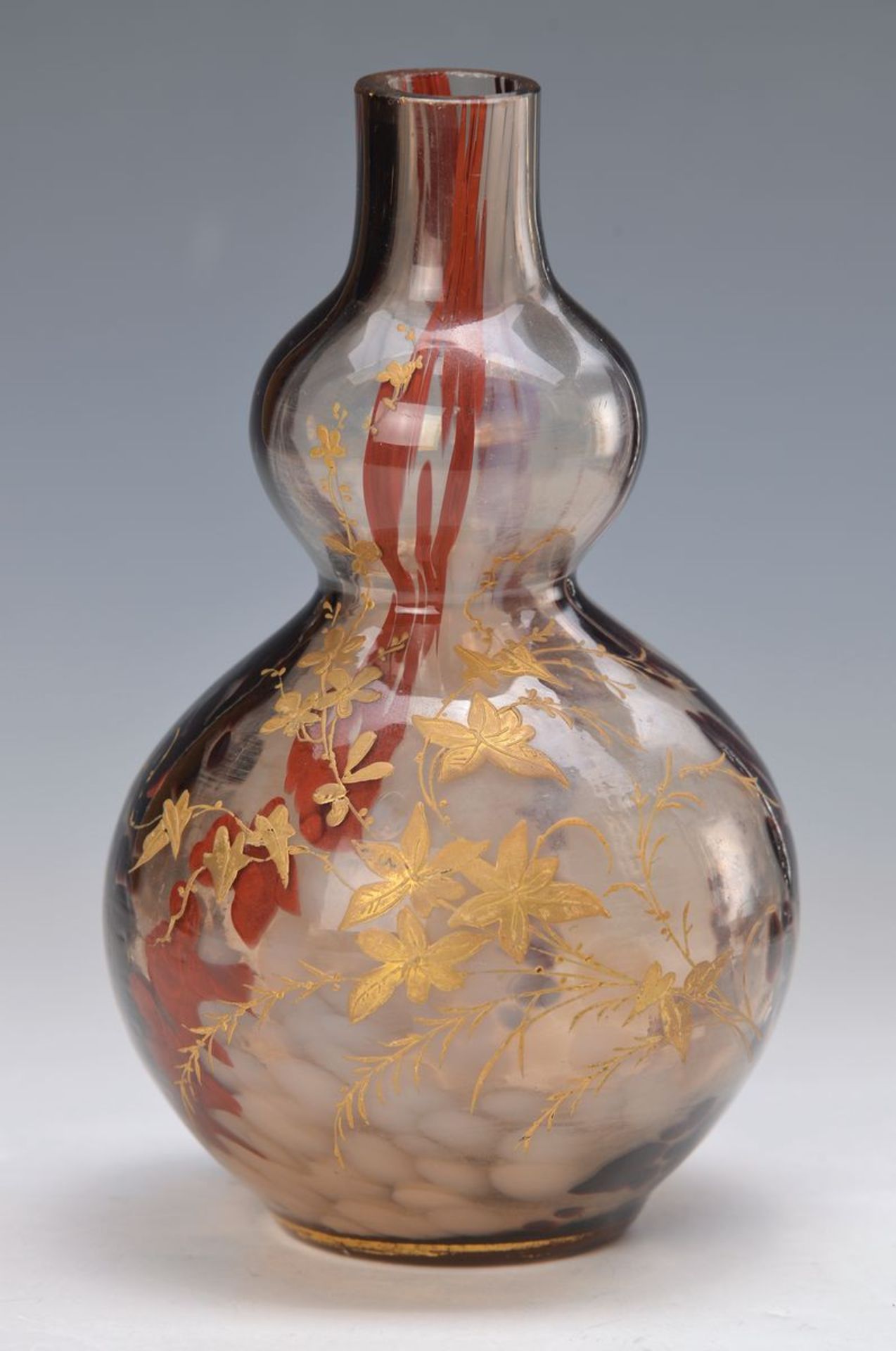 Vase, E. Rousseau Paris, um 1890, Doppelkürbisform, Schichtglas mit schwarzen, rotbraunen und weiß-