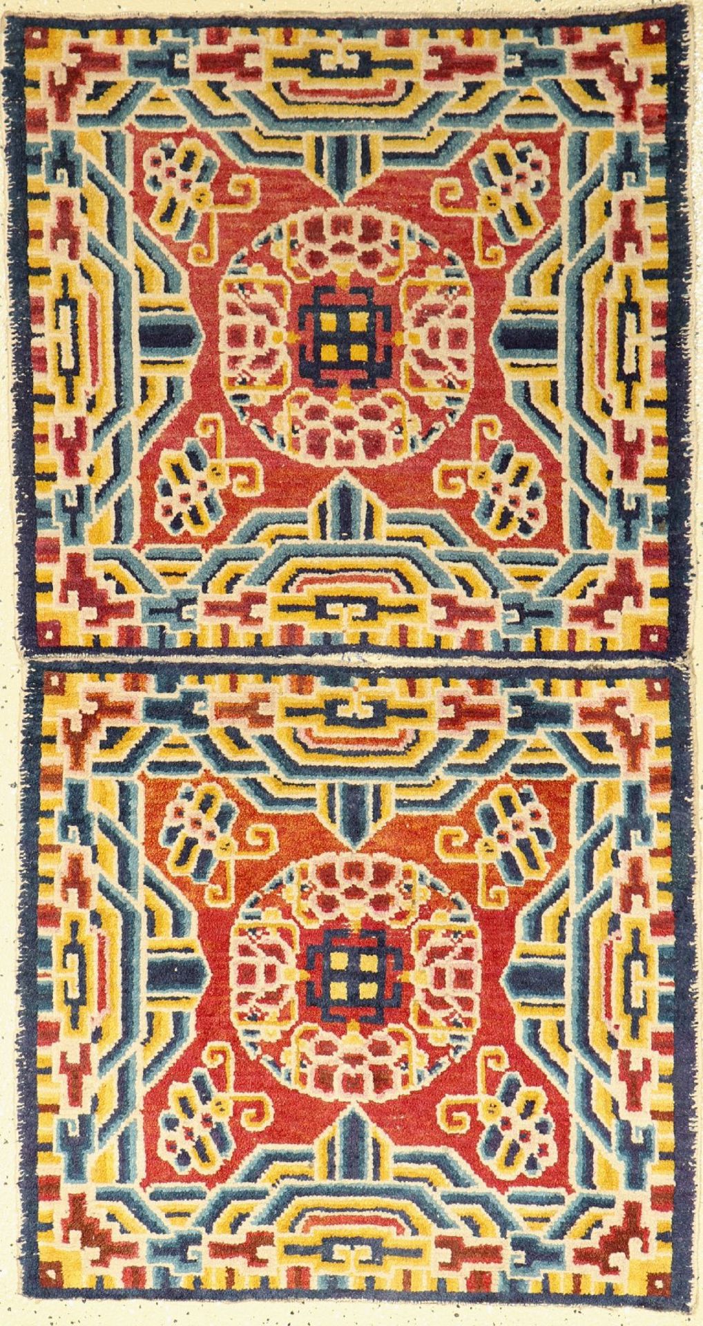 1 Paar Ning-Hsia alt, Westchina, um 1920, Wolle auf Baumwolle, ca. 70 x 75 cm, ca. 70 x 75 cm,