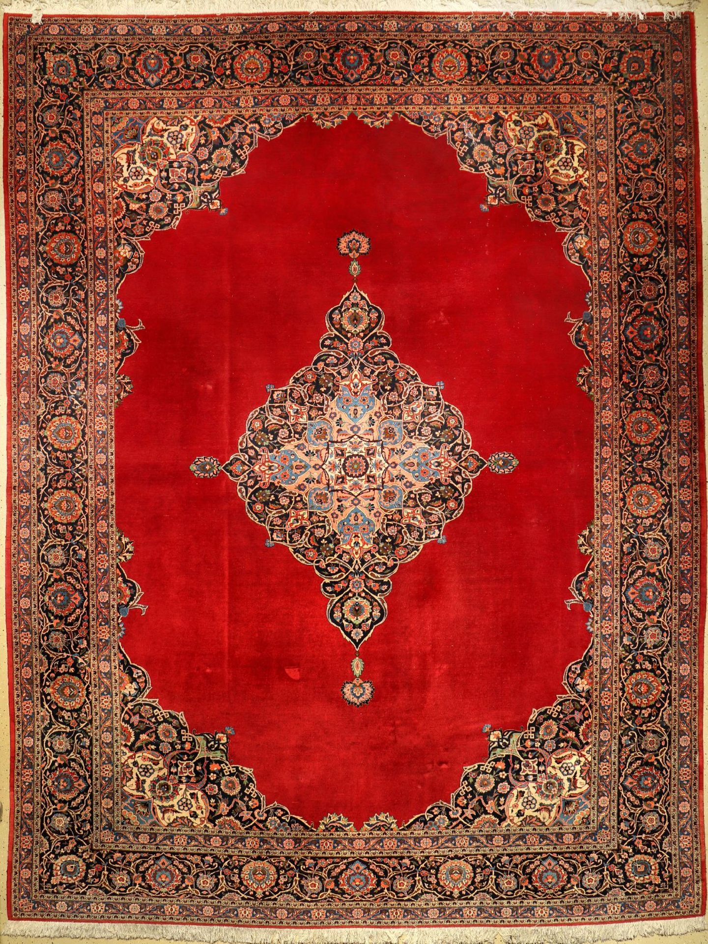 Keschan fein, Persien, ca. 60 Jahre, Korkwolle, ca. 436 x 330 cm, Mottenfraß, EHZ: 2-3Fine Kashan