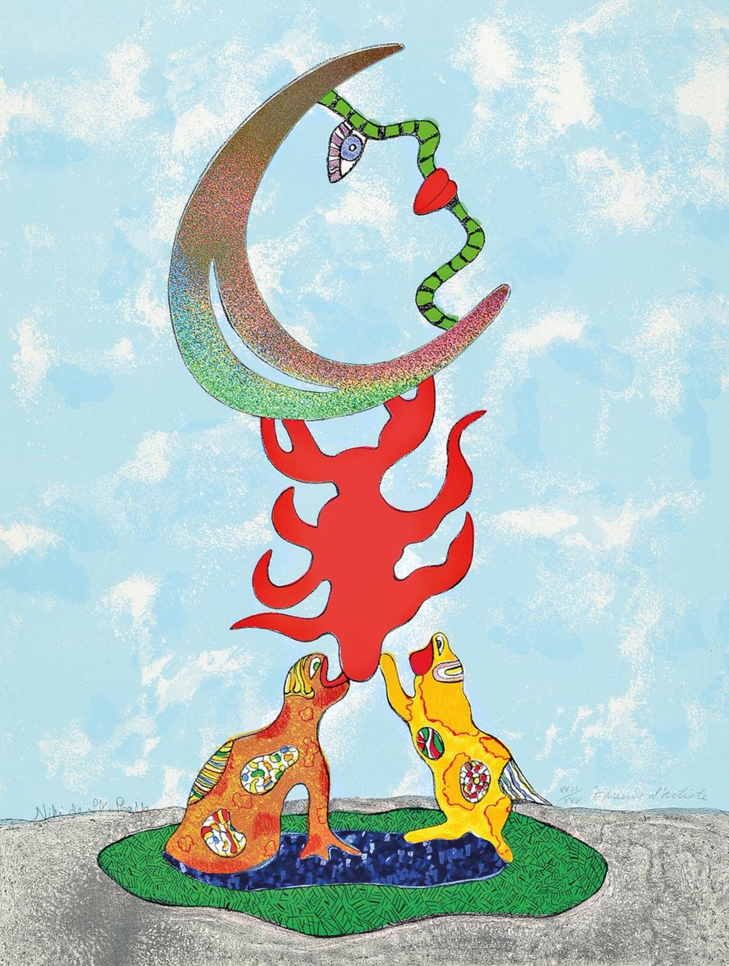 Niki de Saint Phalle, 1930-2002, Ohne Titel,Farblithographie mit Metallfoliendruck, handsigniert und