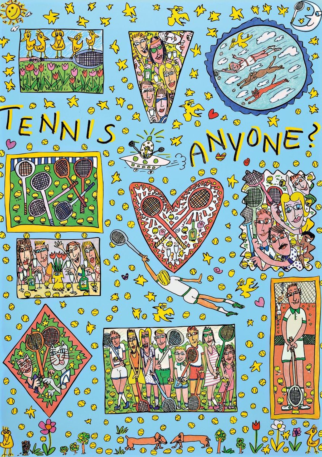 James Rizzi, 1950-2011 New York, Tennis anyone, Farboffset von 1994, ca. 83x59cm/91x66cm, unter Glas