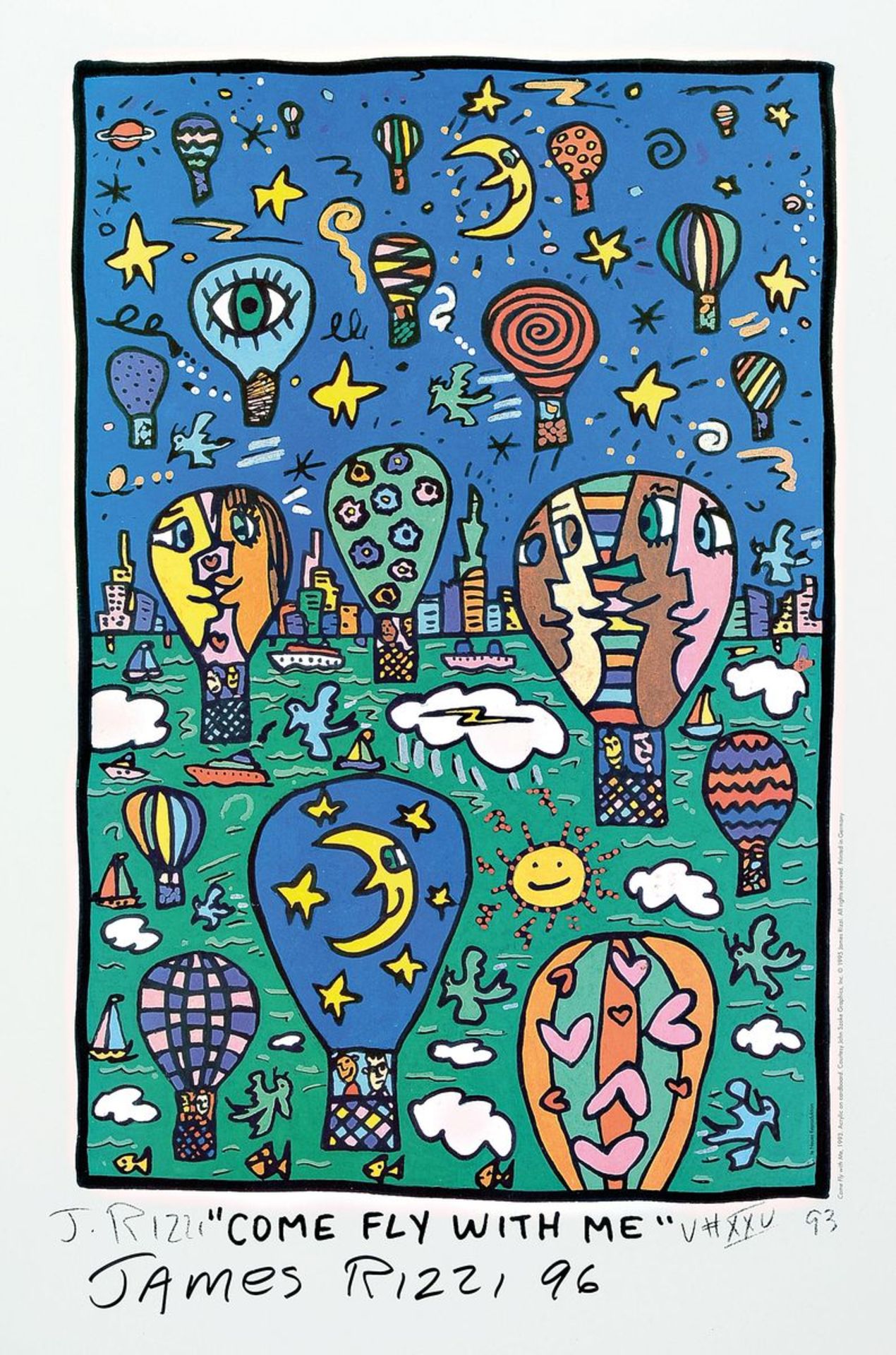 James Rizzi, 1950-2011 New York, Come fly with me, Farboffset handsigniert, datiert (19)93, Signatur