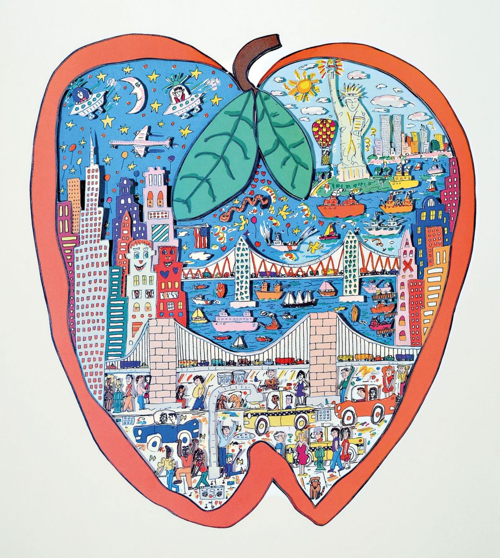 James Rizzi, 1950-2011 New York, Farbsiebdruck, Apple, unter Glas gerahmt, ca. 68x48xm/