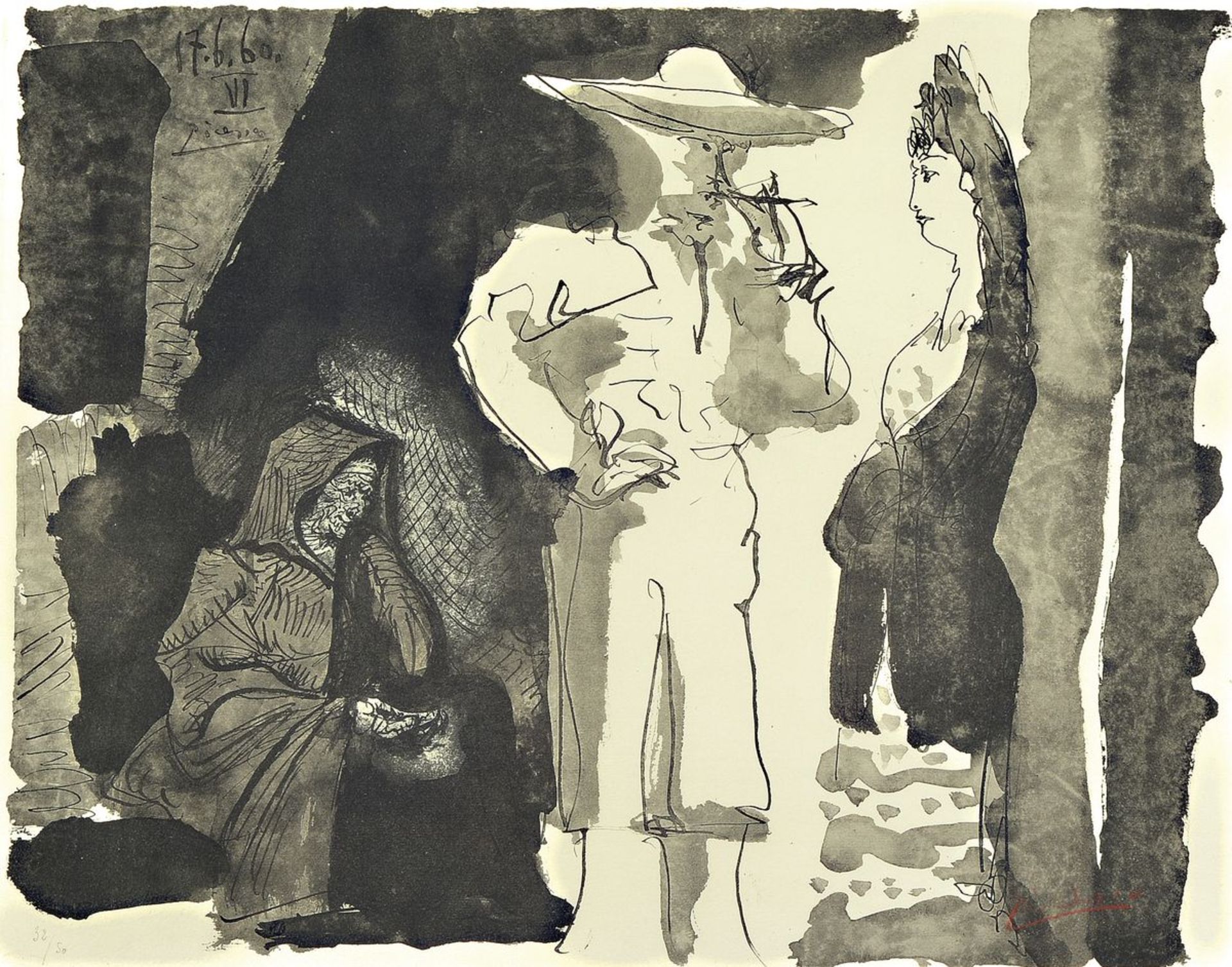 Pablo Picasso, 1881-1973, Picador et Femme, Lichtdruck von 1960 auf Velins von Arches nach einer