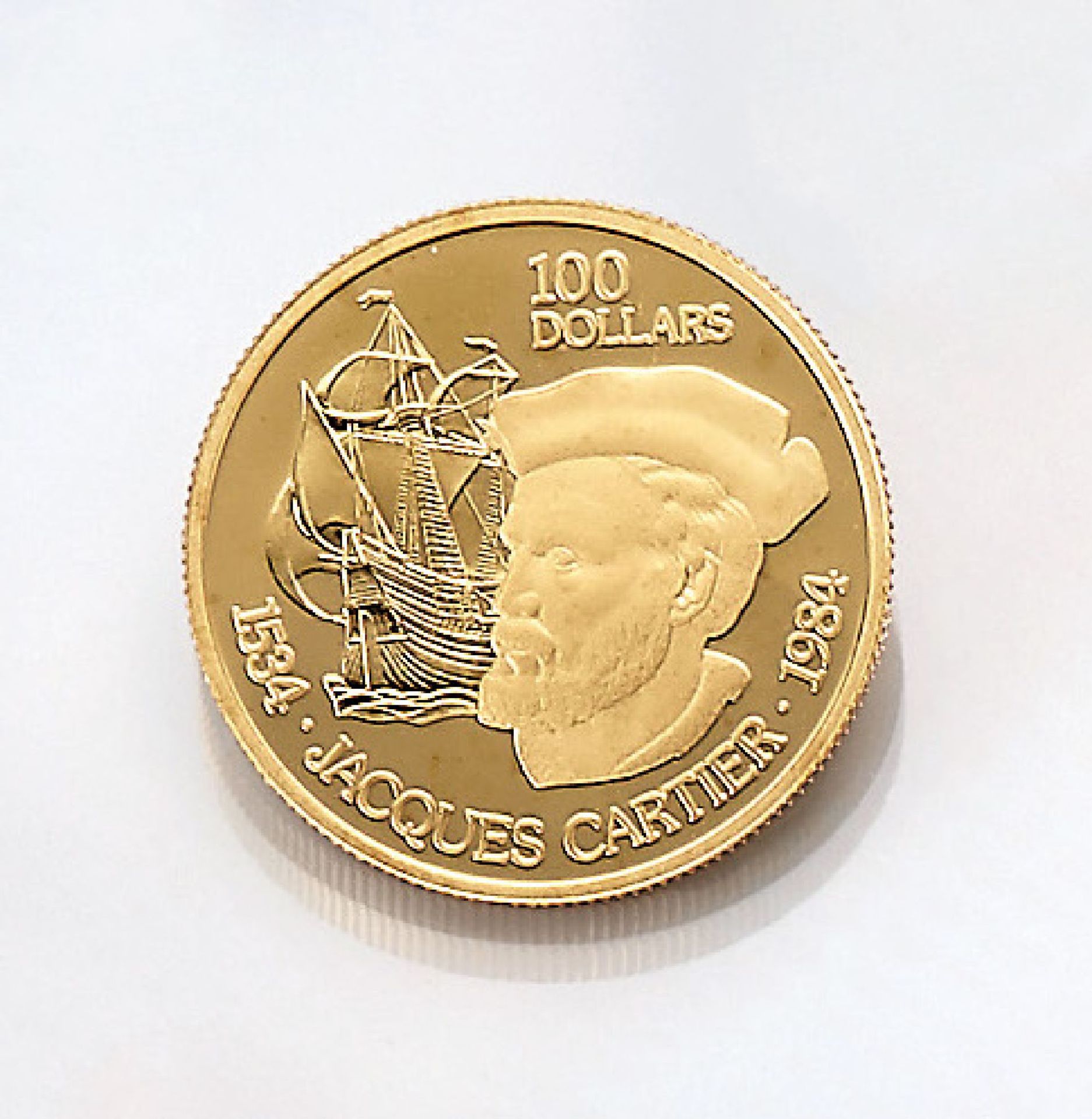 Goldmünze, 100 Dollars, Canada, 1984, Elizabeth II., Jacques Cartier 1534-1984Gold coin, 100
