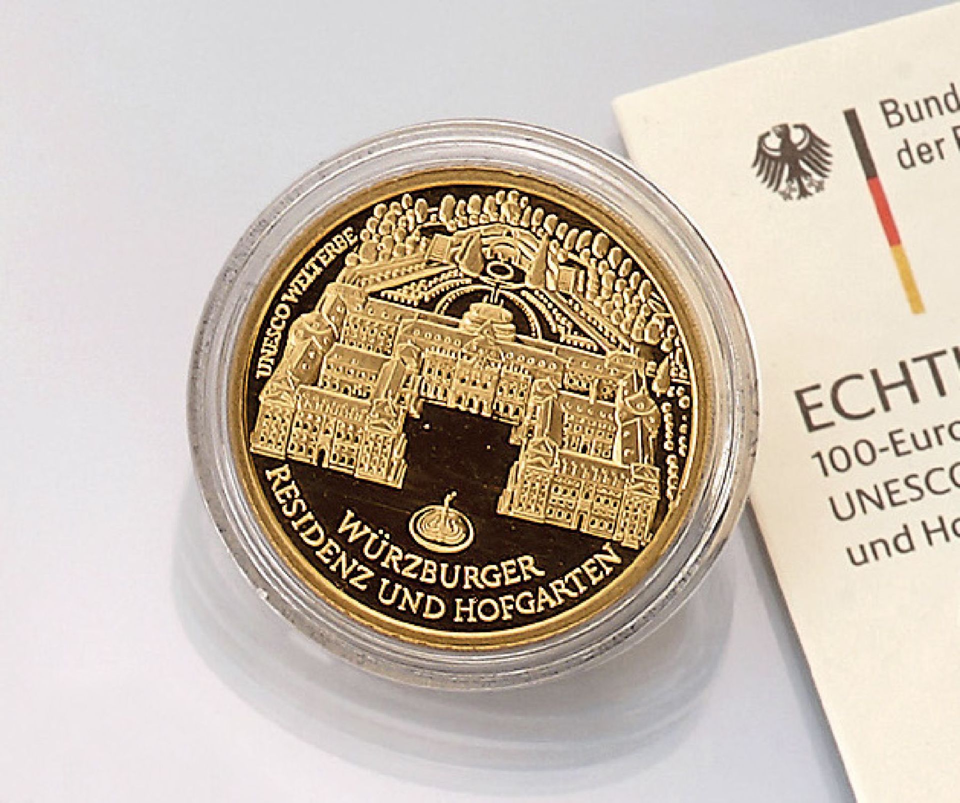 Goldmünze, 100 EURO, Deutschland, 2010, UNESCO-Welterbe Würzburger Residenz und Hofgarten,