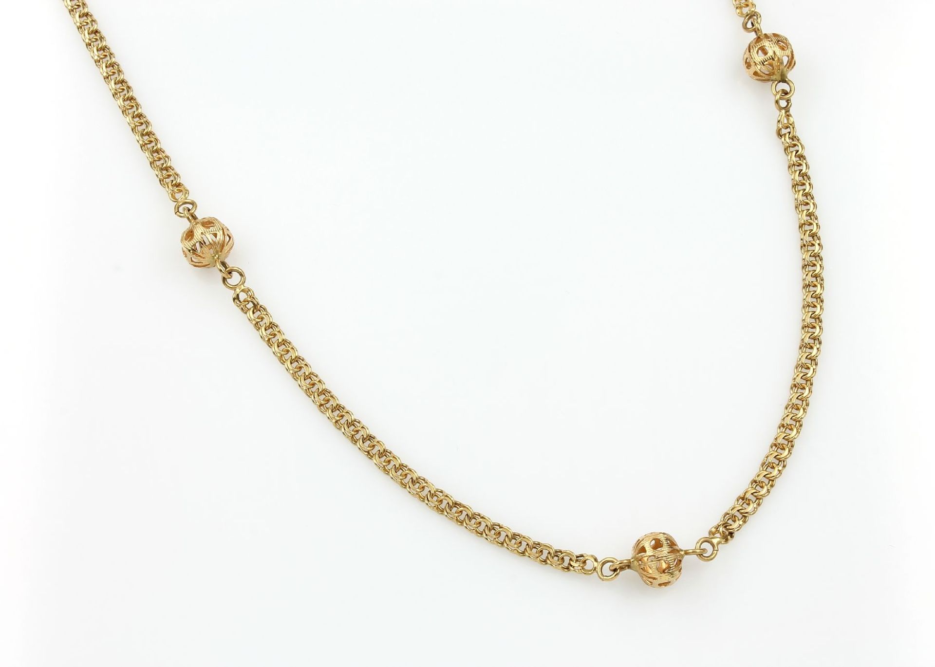 18 kt Gold Collier, GG 750/000, Zwillingsachterkette, Zwischenglieder in Sphärenform, durchbrochen