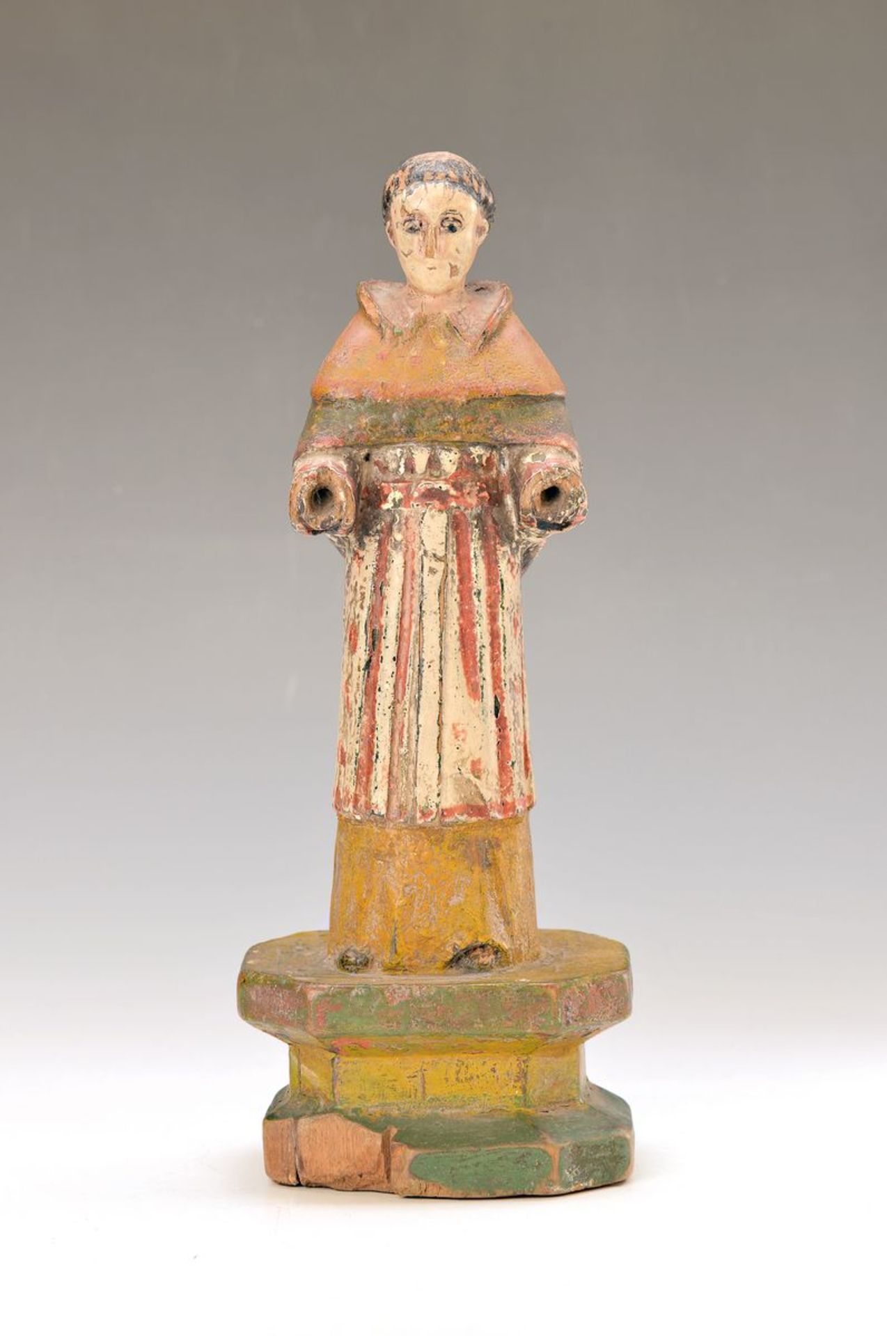 Drei Heiligenfiguren, Philippinen, 18. Jh., kniende Figur, Glasaugen, ohne Arme, H. ca. 42 cm, ( - Bild 2 aus 3