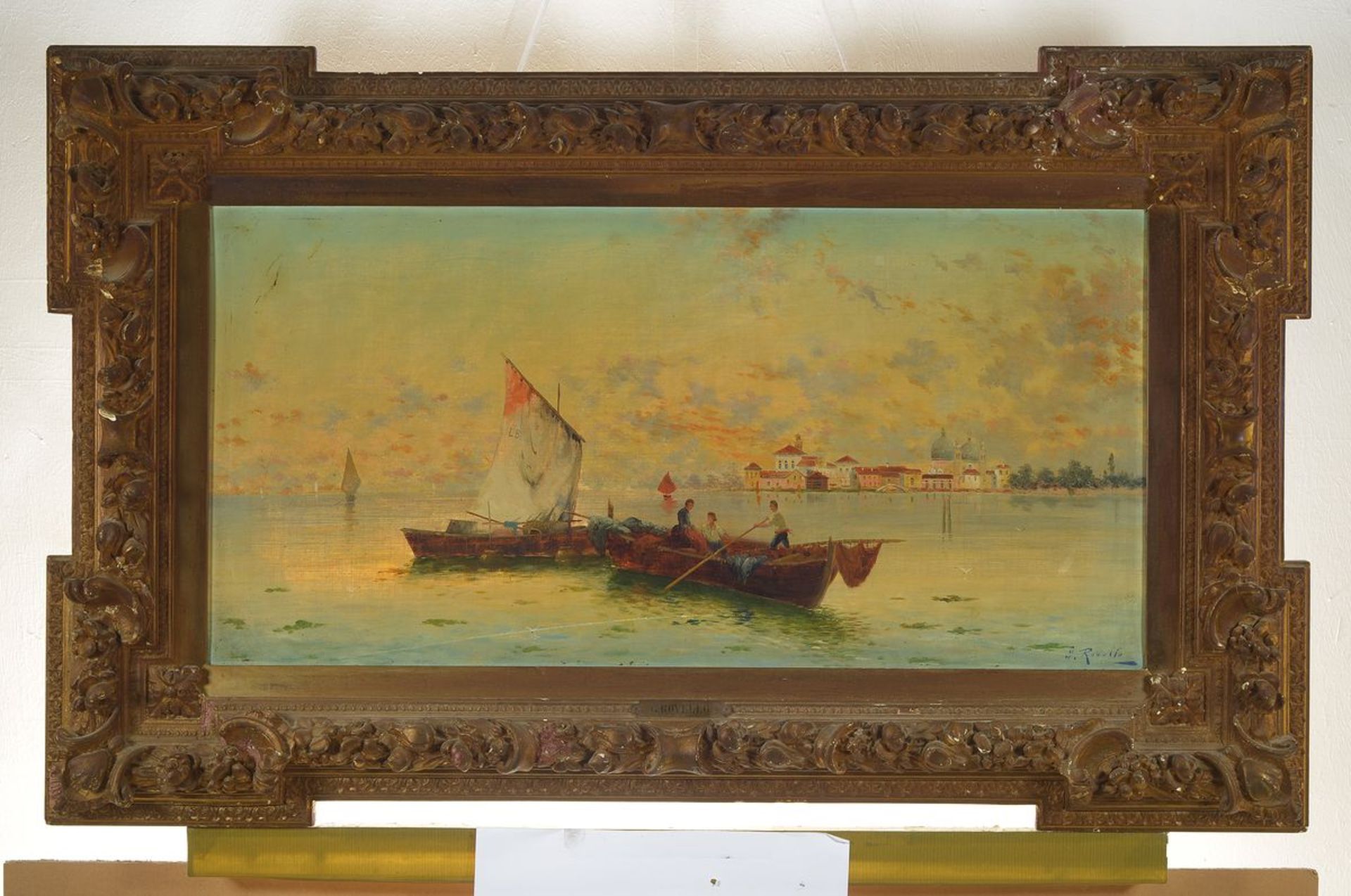 G. Rovello, italienischer Maler des 19. Jh., Fischerboote vor Venedig, Öl/Lwd, rechts unten - Bild 3 aus 3