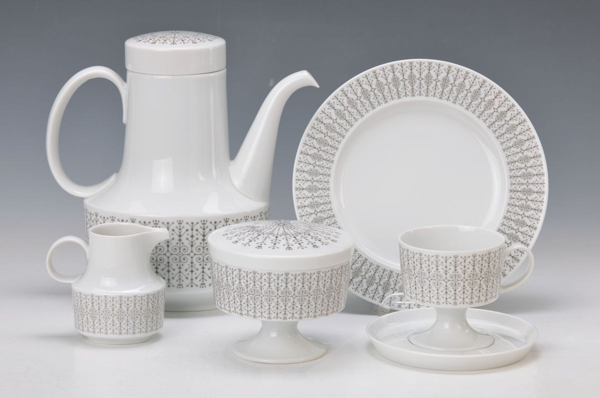 Kaffeeservice für 12 Personen, Rosenthal, Composition/Secunda grau, 1960er Jahre, Entwurf Tapio