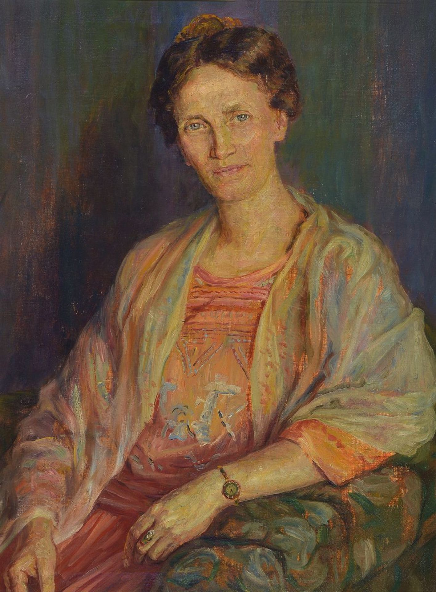 Münchener Porträtmaler, 1920/30er Jahre, Dame mit Armbanduhr, hohe Stofflichkeit, transparente