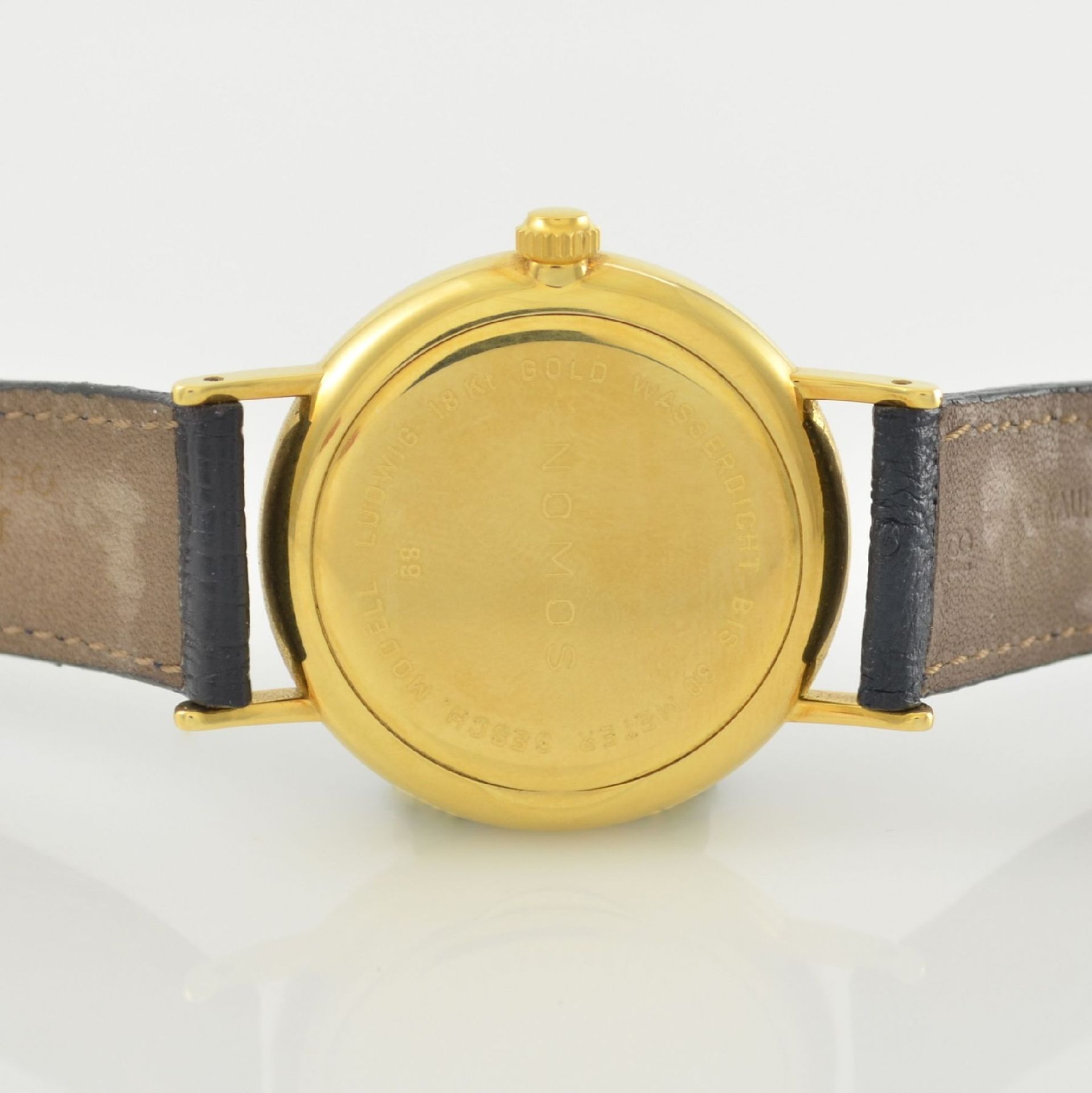 NOMOS Ludwig Herrenarmbanduhr in 750/000 GG, Deutschland um 2005, Handaufzug, Monocoque- Gehäuse, - Bild 6 aus 8