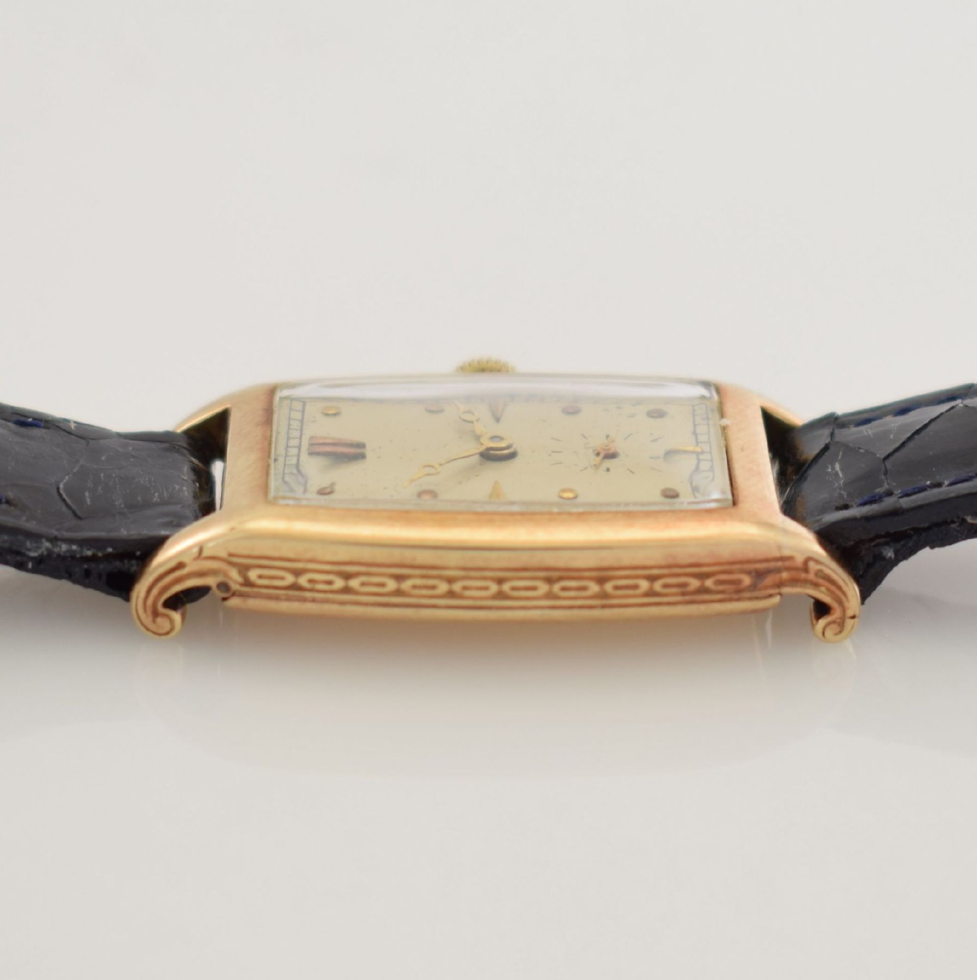 IWC seltene tonneau-förmige Armbanduhr in GG 585/000, Schweiz um 1924, Scharniergeh. m. seitl. - Bild 8 aus 11