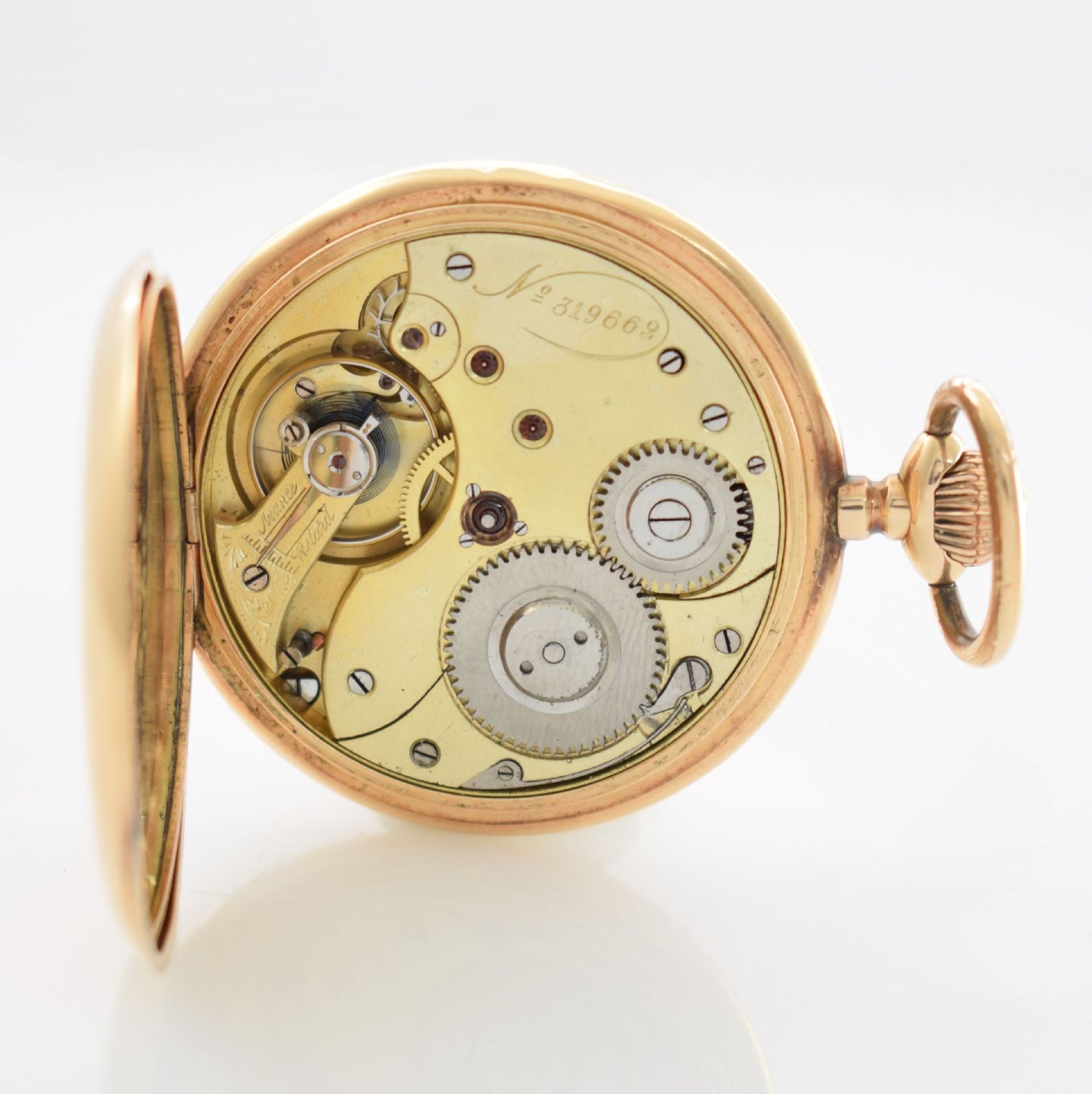 SYSTEME GLASHÜTTE Savonette in RG 585/000, Schweiz um 1900, 3-Deckel-Goldgeh. beids. guill., - Bild 7 aus 7