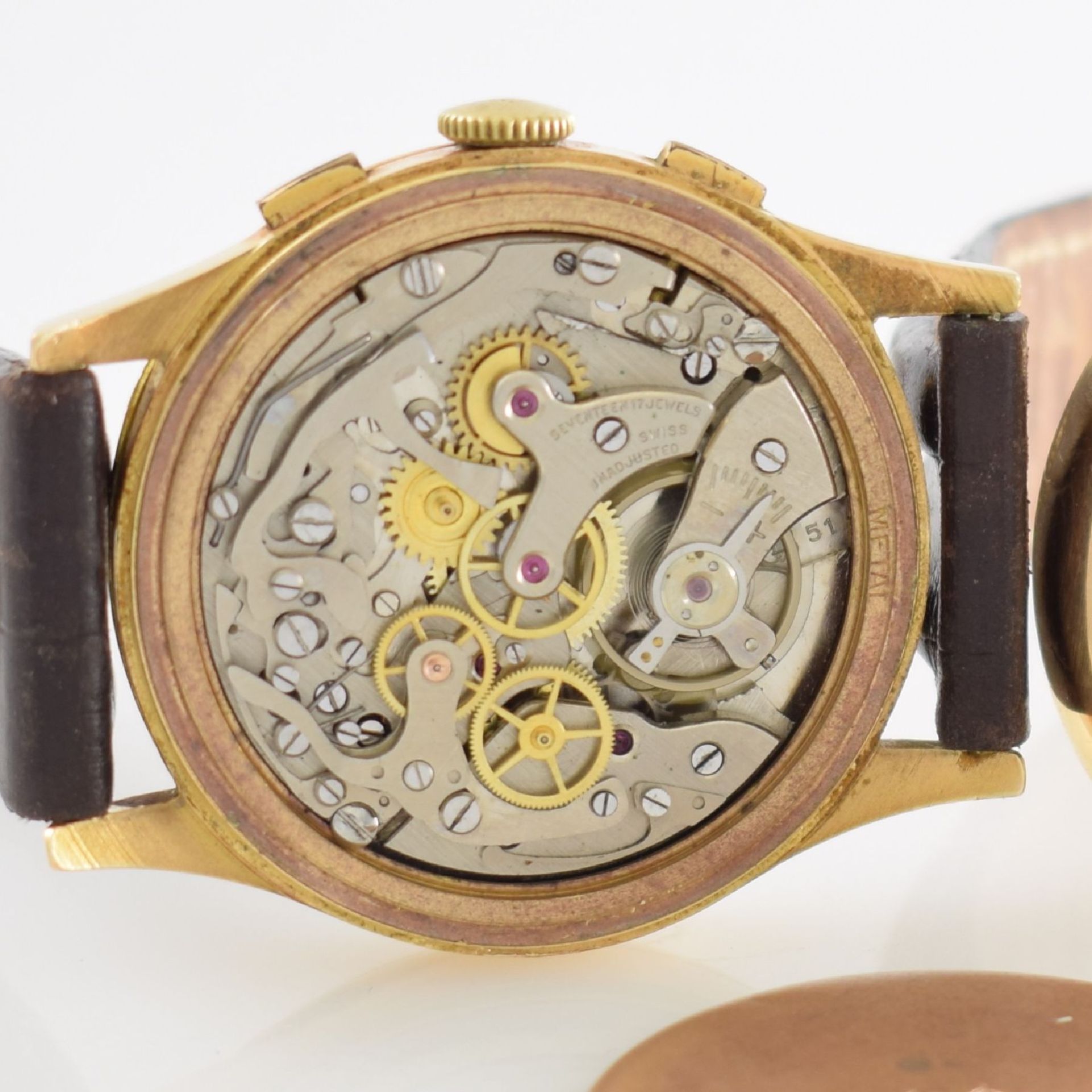 HESPERIA/CHRONOGRAPHE SUISSE Armbandchronograph in RoseG 585/000, Handaufzug, Schweiz um 1945, 3- - Bild 10 aus 10