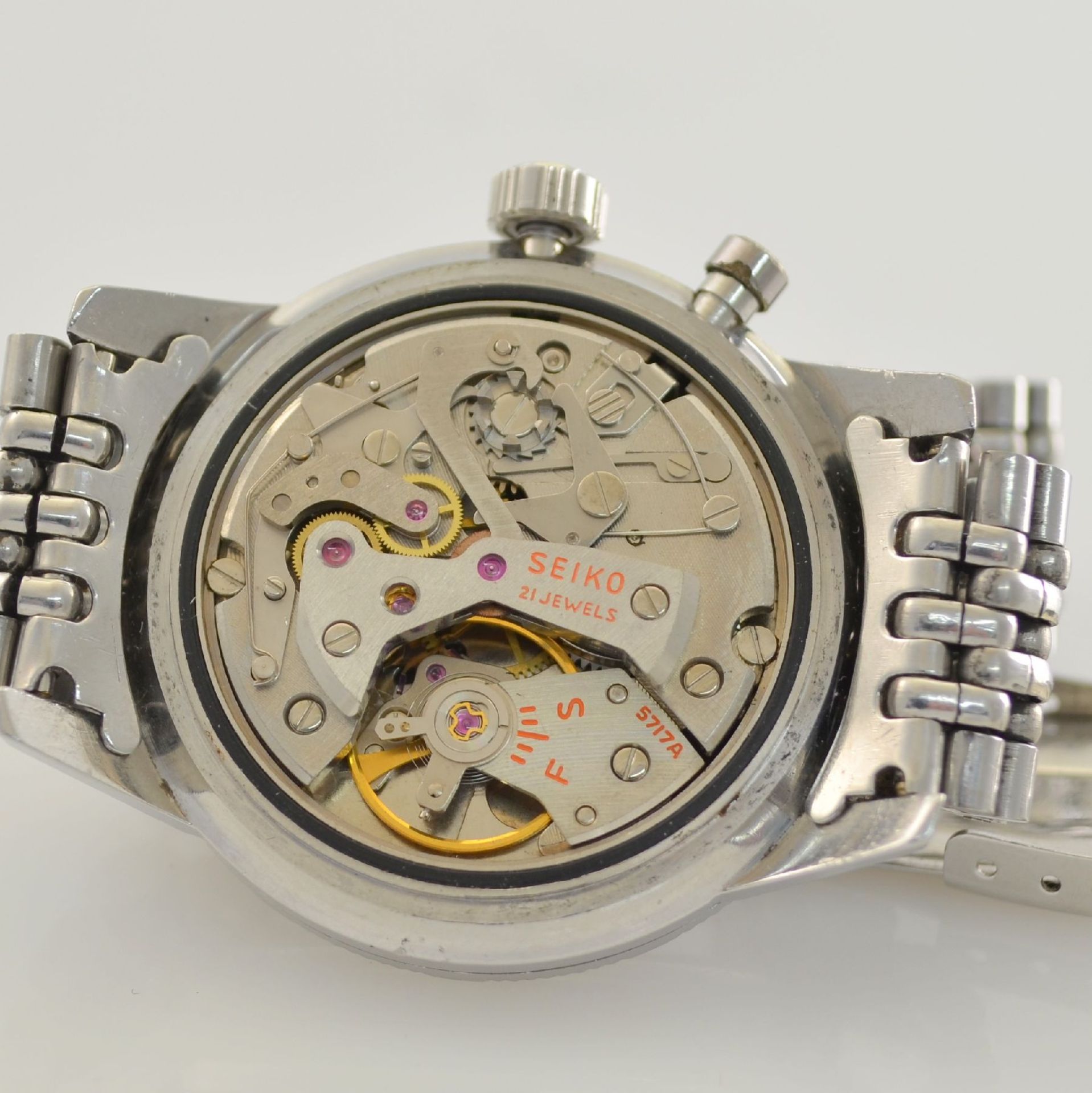 SEIKO seltene Herrenarmbanduhr mit Chronograph Ref. 5717-8990, Japan um 1965, Handaufzug, - Bild 7 aus 9