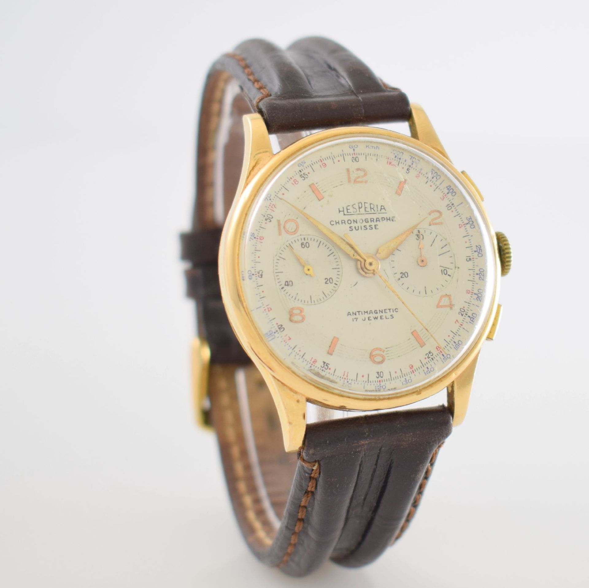 HESPERIA/CHRONOGRAPHE SUISSE Armbandchronograph in RoseG 585/000, Handaufzug, Schweiz um 1945, 3- - Bild 5 aus 10