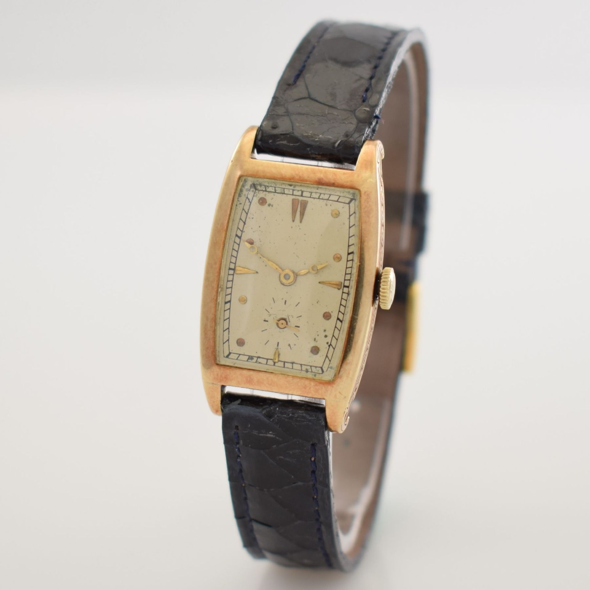 IWC seltene tonneau-förmige Armbanduhr in GG 585/000, Schweiz um 1924, Scharniergeh. m. seitl. - Bild 3 aus 11