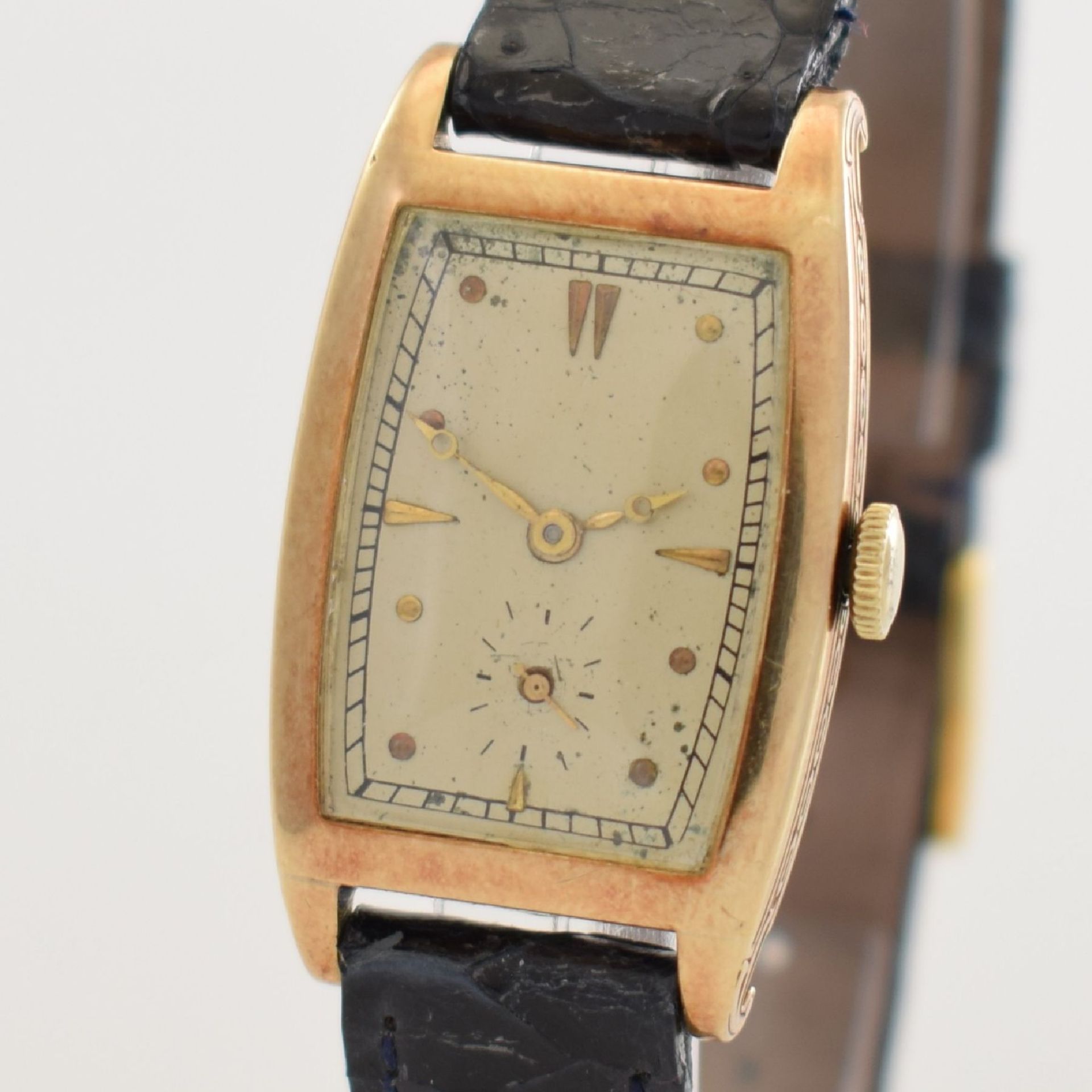 IWC seltene tonneau-förmige Armbanduhr in GG 585/000, Schweiz um 1924, Scharniergeh. m. seitl. - Bild 4 aus 11