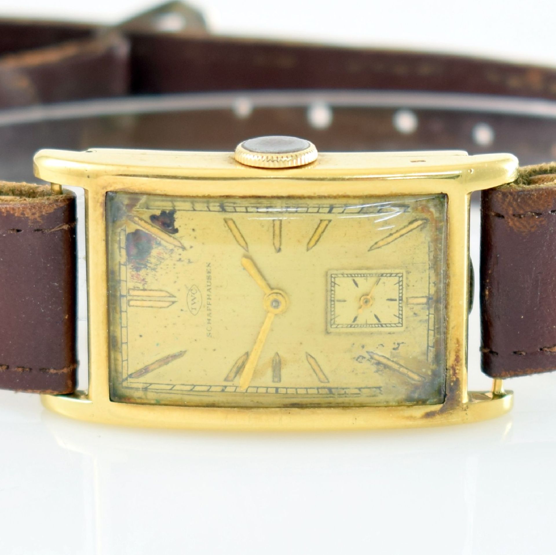 IWC seltene Herrenarmbanduhr in GG 585/000, Handaufzug, Schweiz um 1932, Scharnierboden, Zifferbl. - Bild 2 aus 7