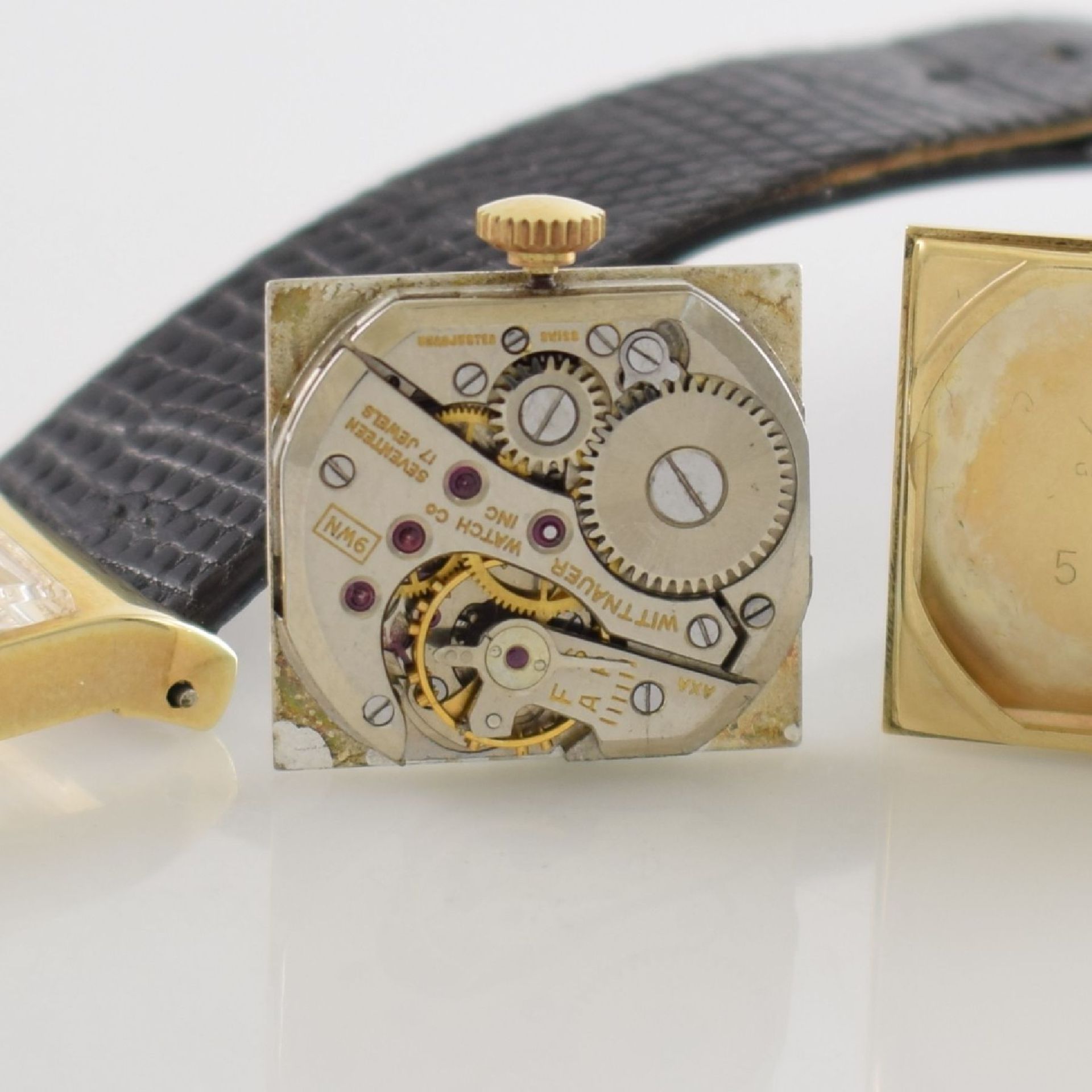 WITTNAUER asymmetrische rechteckige Armbanduhr in GG 585/000, USA/Schweiz um 1945, Handaufzug, 2- - Bild 9 aus 11