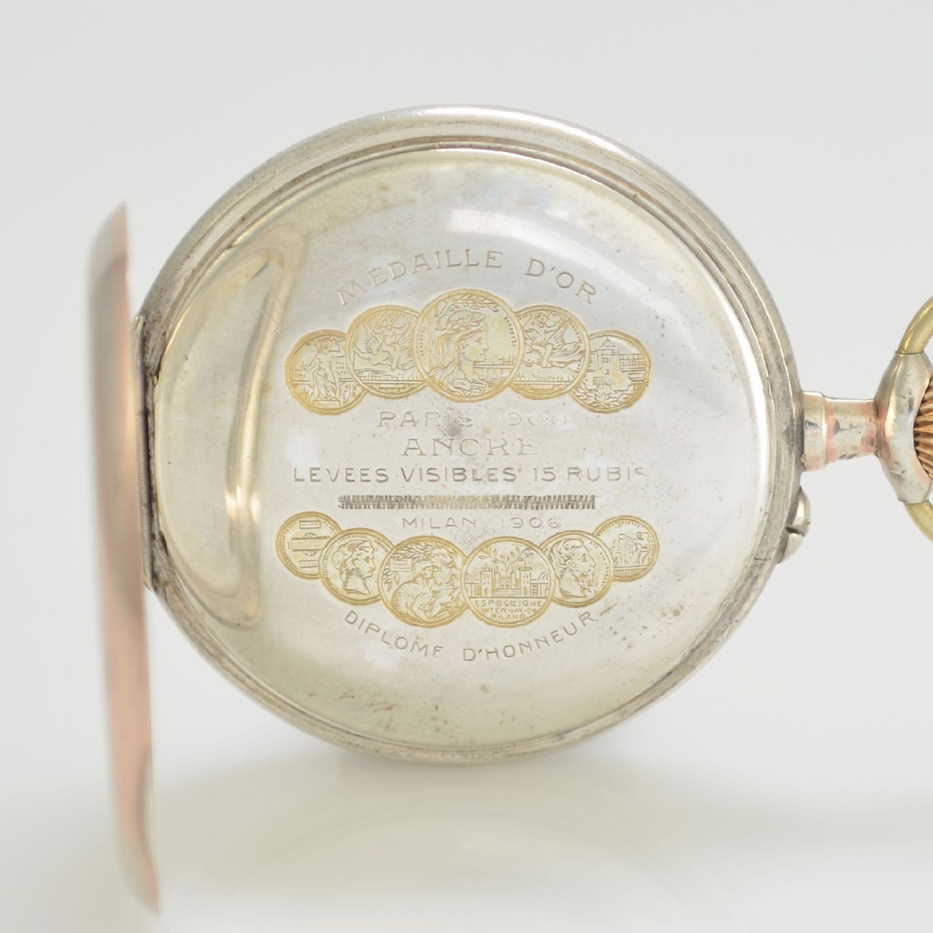 AUTO-REGLANTE/SFC seltene Taschenuhr in Silber mit patentierter Feinregulierung über Krone, - Bild 5 aus 10