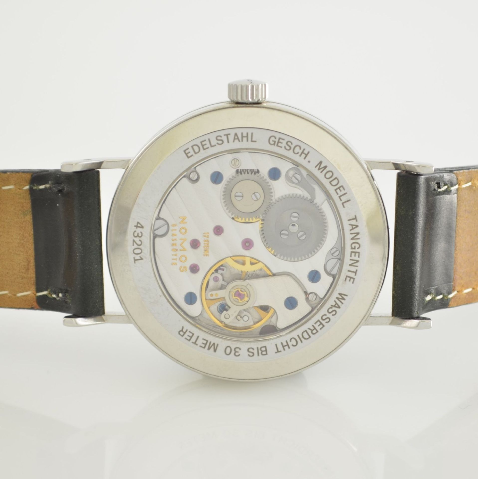 NOMOS Tangente Herrenarmbanduhr mit Gangreserveanzeige, Deutschland um 2010, Handaufzug, beids. - Bild 6 aus 6