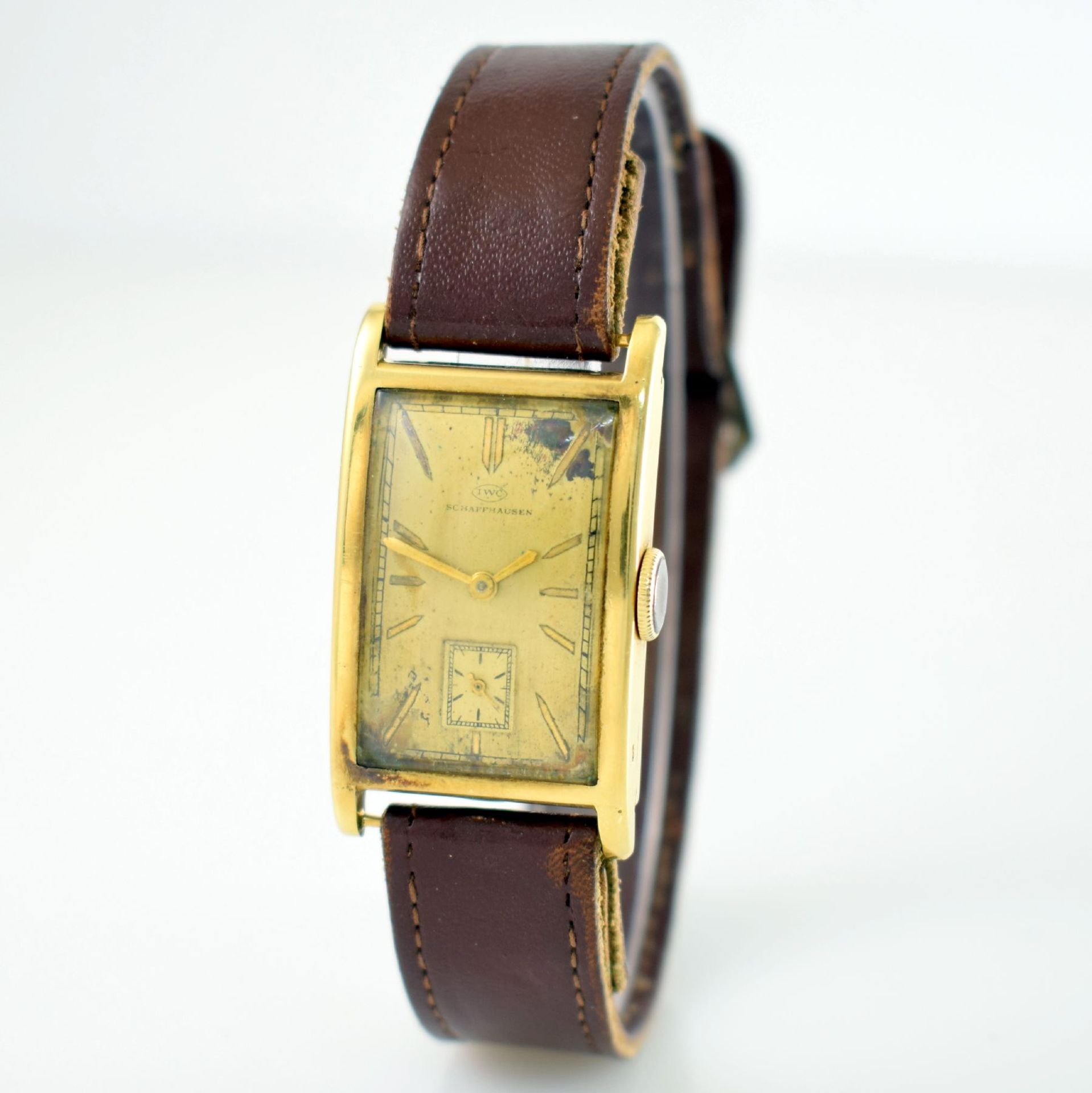 IWC seltene Herrenarmbanduhr in GG 585/000, Handaufzug, Schweiz um 1932, Scharnierboden, Zifferbl. - Bild 3 aus 7