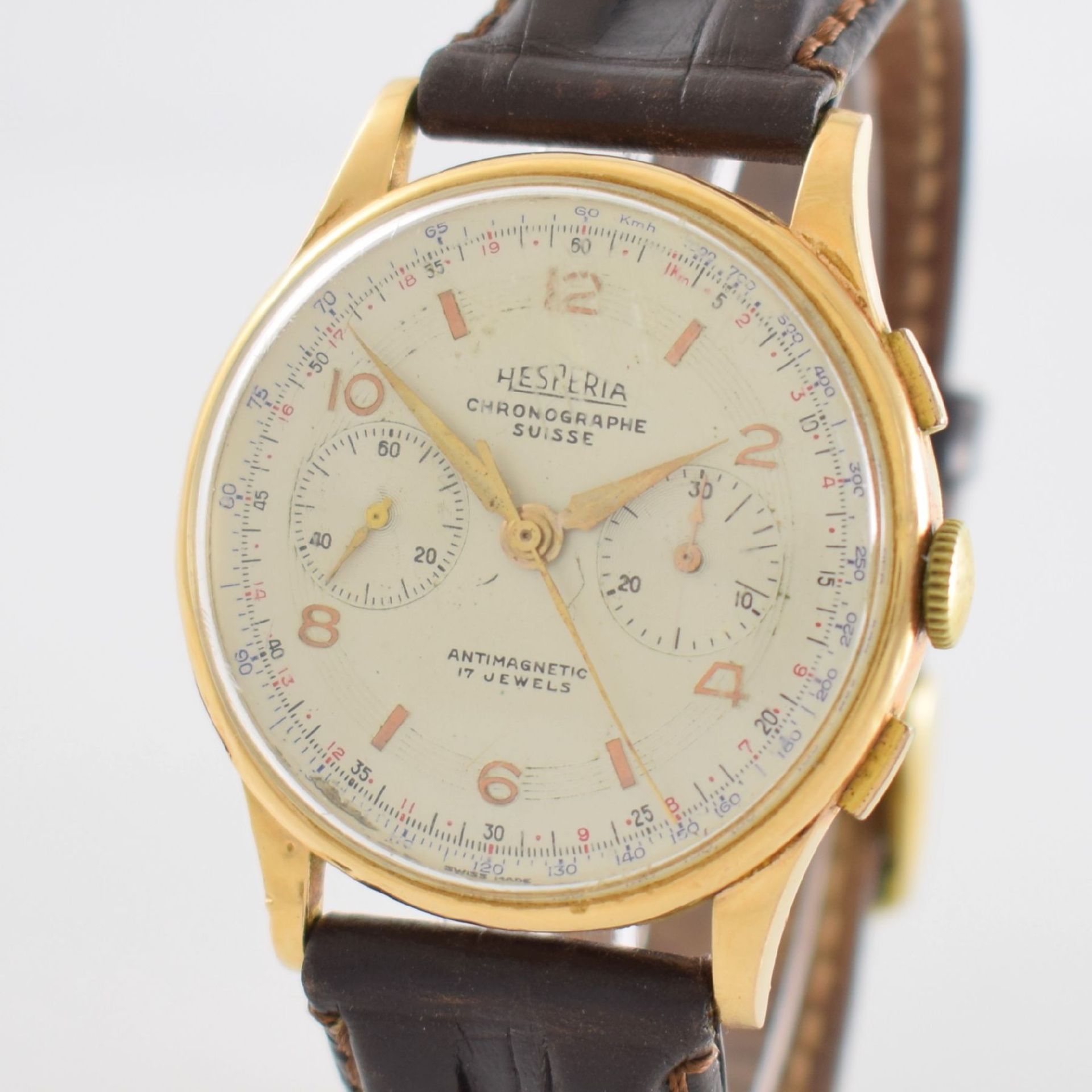 HESPERIA/CHRONOGRAPHE SUISSE Armbandchronograph in RoseG 585/000, Handaufzug, Schweiz um 1945, 3- - Bild 4 aus 10