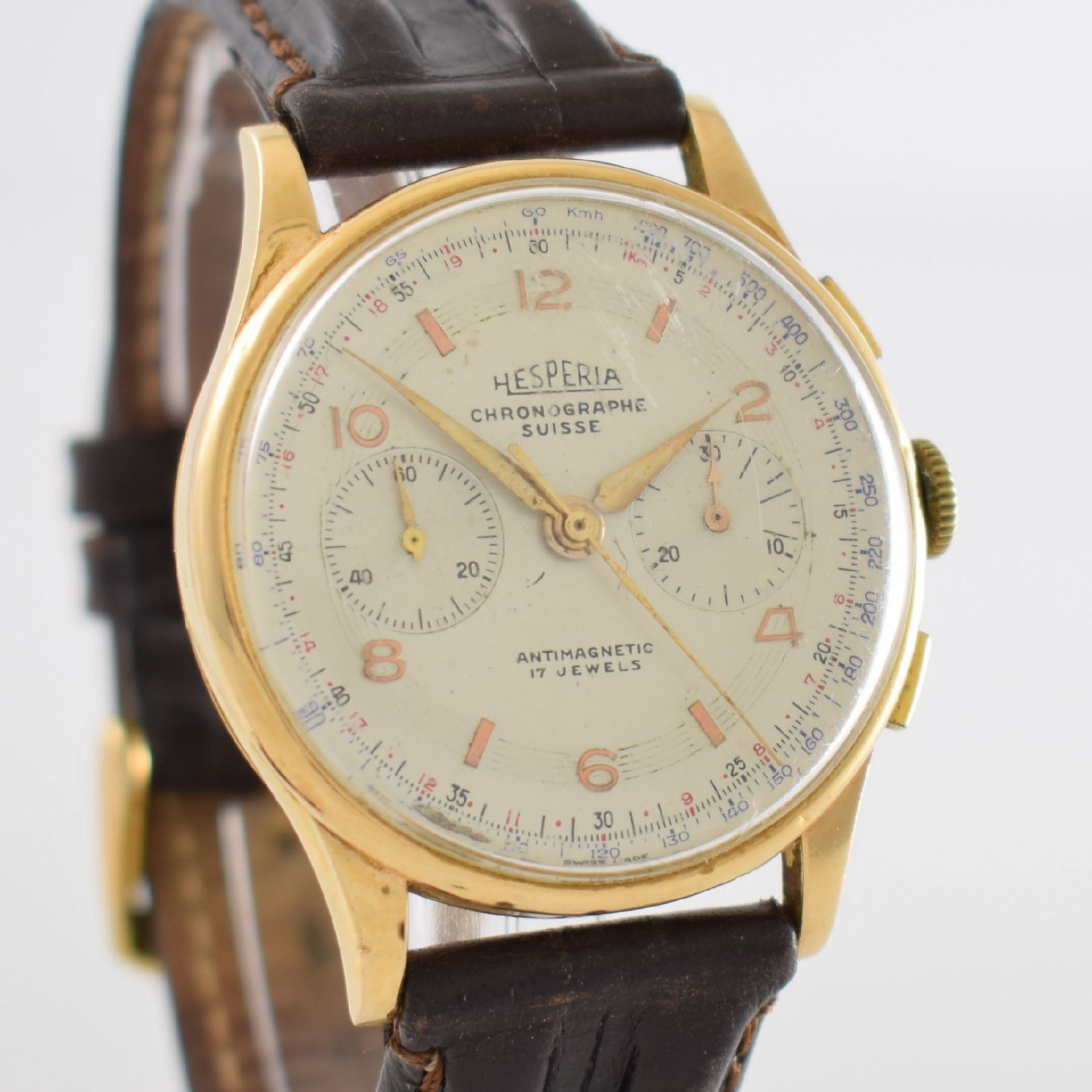 HESPERIA/CHRONOGRAPHE SUISSE Armbandchronograph in RoseG 585/000, Handaufzug, Schweiz um 1945, 3- - Bild 6 aus 10