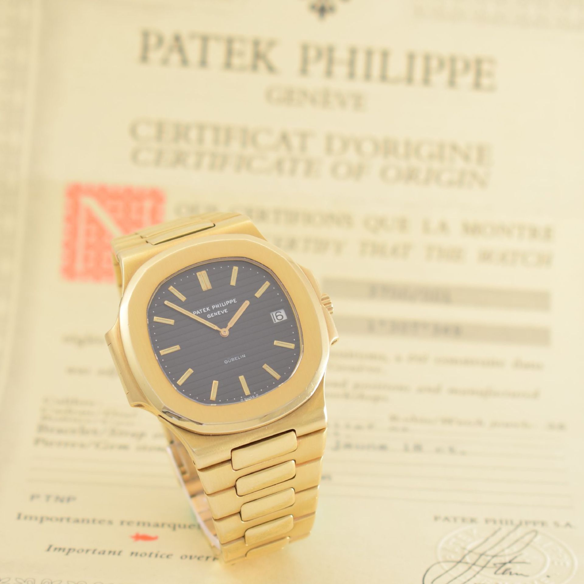 PATEK PHILIPPE/GÜBELIN hochfeine & seltene Herrenarmbanduhr "Jumbo" Nautilus Ref. 3700 Design von - Bild 7 aus 23