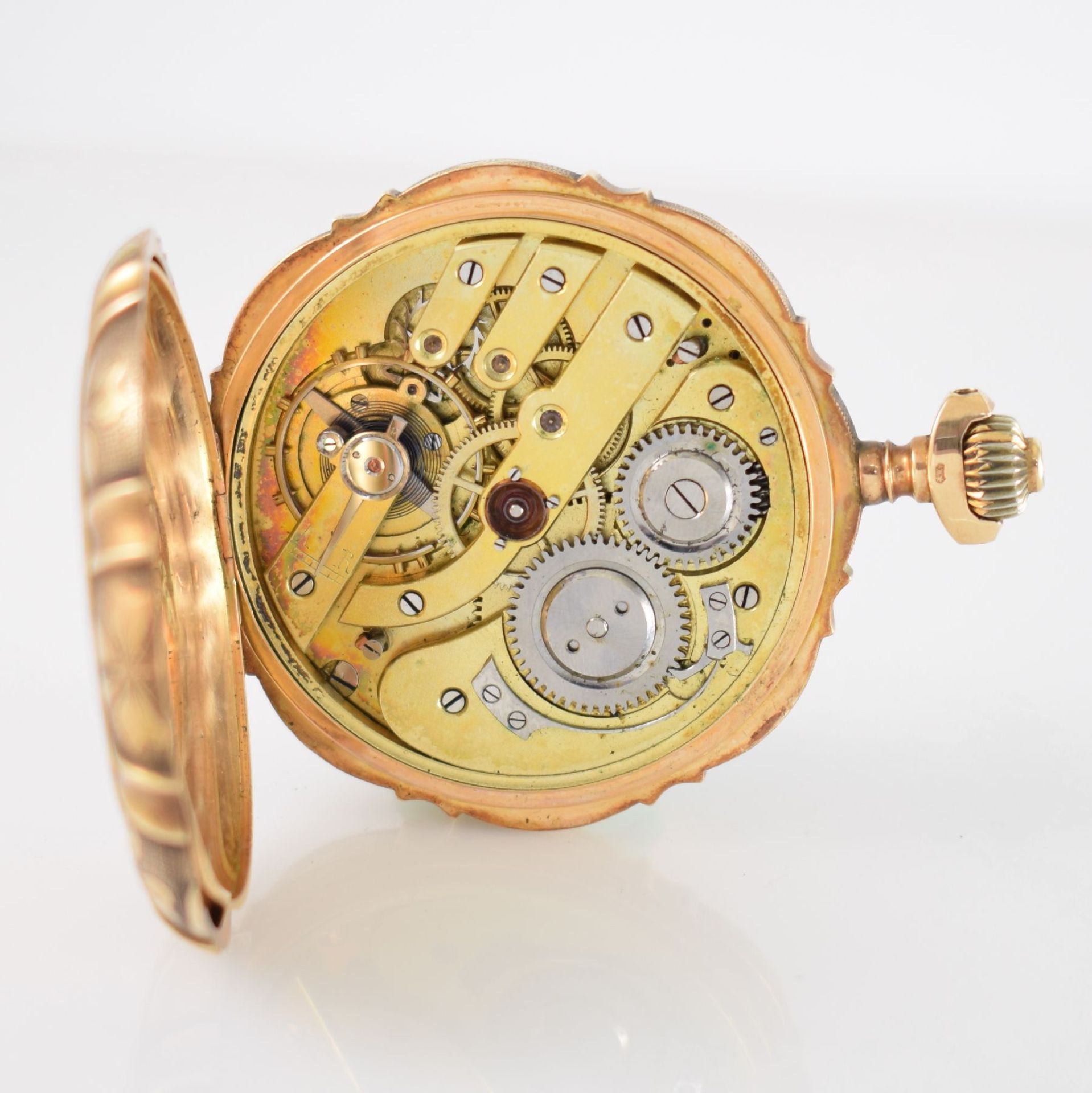 JACCOTTET Watch Co. Savonette in RG 585/000, Schweiz um 1900, aufw. floral dekoriertes Geh., G- - Bild 5 aus 5