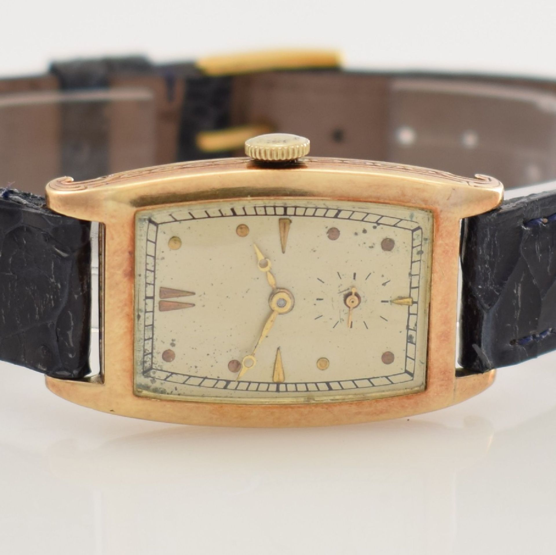 IWC seltene tonneau-förmige Armbanduhr in GG 585/000, Schweiz um 1924, Scharniergeh. m. seitl. - Bild 2 aus 11