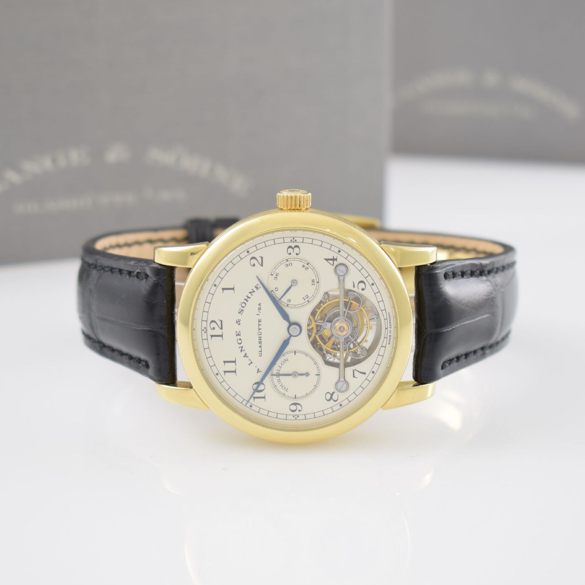 A. LANGE & SÖHNE hochfeines & seltenes Tourbillon Pour le Mérite in GG 750/000, Ref. 701.001, auf